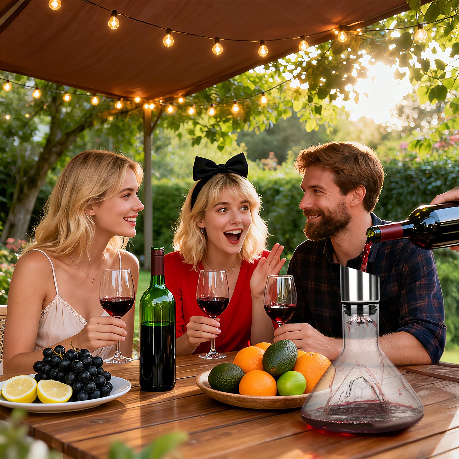 Decantador de vinho com filtro aereador,con bola de limpieza de acero inoxidable y tarjeta de felicitación,Accesorios para el vino,ideales para los amantes del vino,Capacidad de 1500 ml