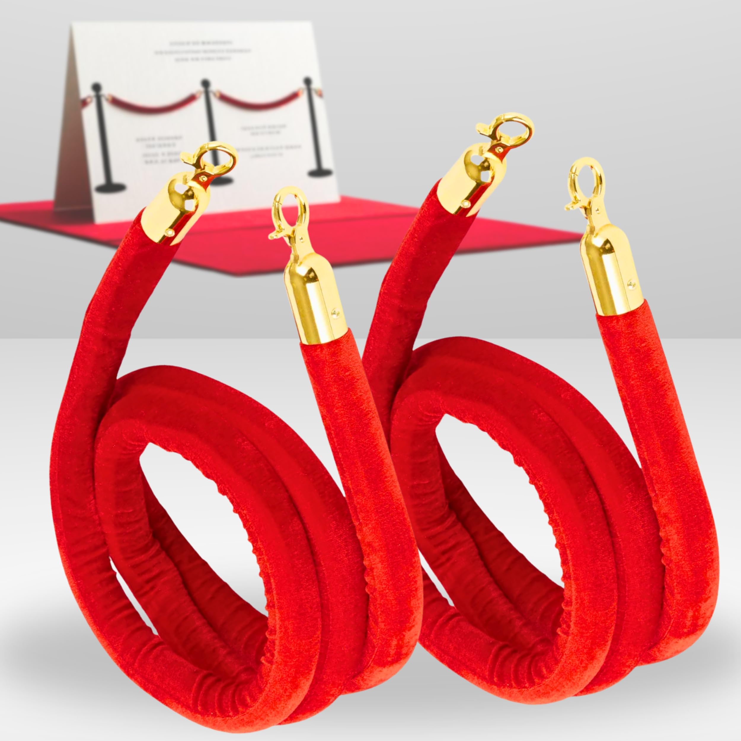 2PCS Red Velvet Rope 5FT – Thick Barrier Cord for Red Carpet Stanchions Velvet Rope Barrier Poles and VIP Ropes Events Luxury Look for Ceremonial Event Entrances