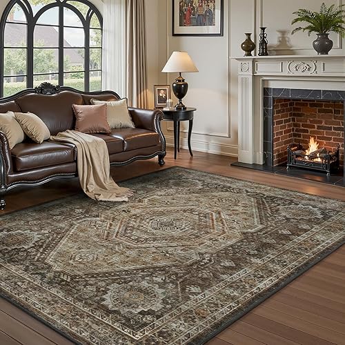 RESARE-Area Rug 5X7 Rug for Living Room-Machine Washable Rugs for Bedroom-Soft Vintage Brown Non Slip Carpet- Rug for Dining Room Office Under Bed or Table