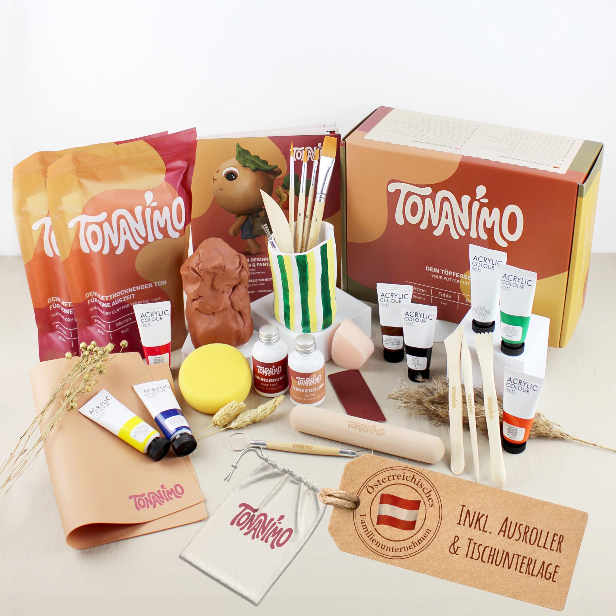 Dein Töpferset für Zuhause – DIY Set mit 2 kg lufttrocknendem Ton & Anleitung | Kreativ Set für Erwachsene & die ganze Familie – kein Brennofen nötig | Geschenkidee für unvergessliche Momente