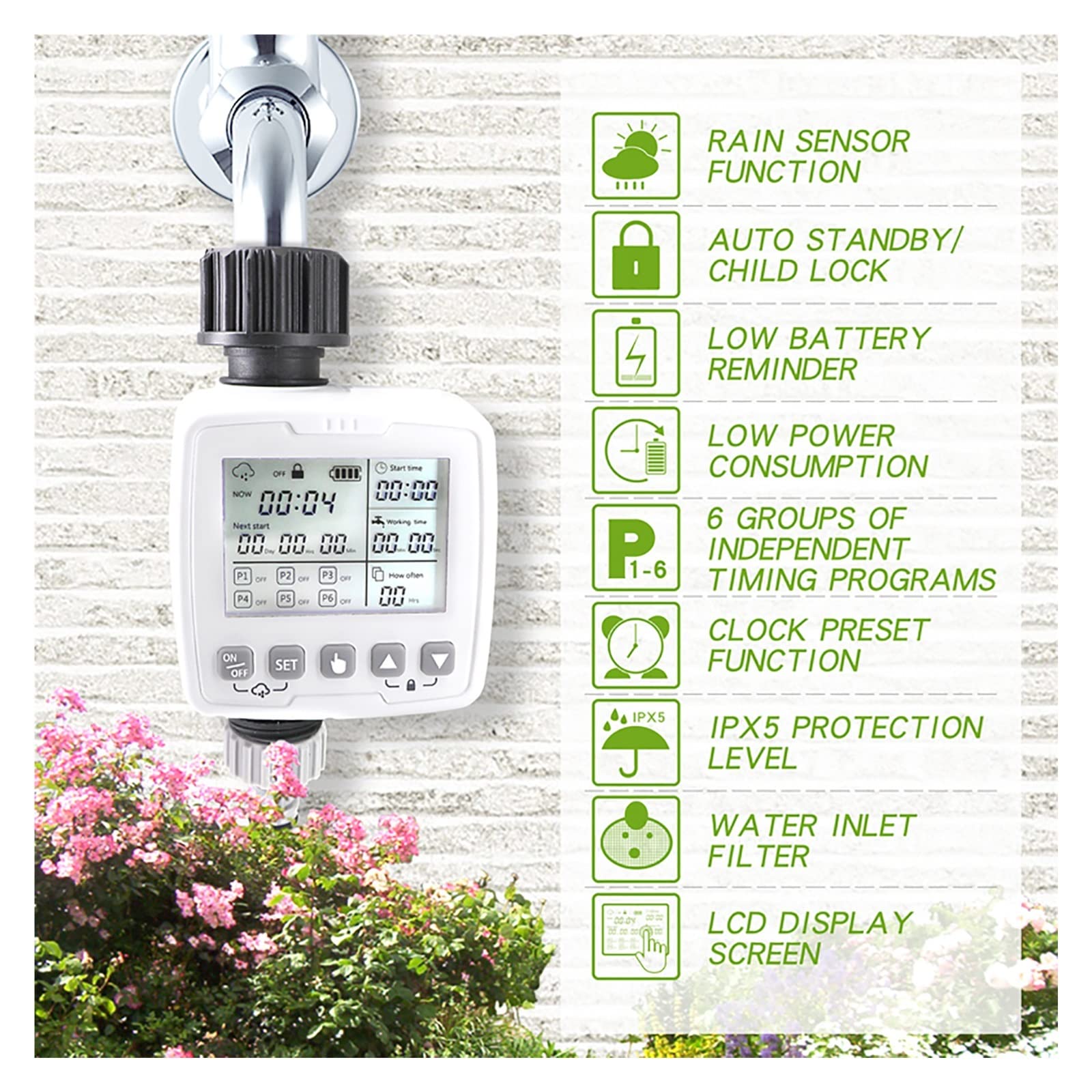 Zestawy do automatycznego nawadniania kropelkowego Smart Garden Watering Timer Czujnik deszczu z 6 niezależnymi programami do automatycznego systemu nawadniania ogrodu do roślin doniczkowych ogrodowyc