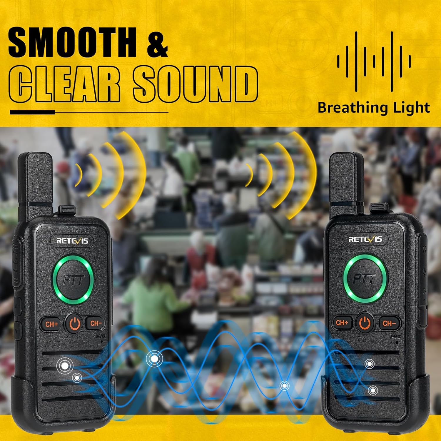 Retevis RB45 Dual PTT Walkie Talkies (4 Pack) Bundle with IP54 Waterproof 2 Pin Speaker Mic (4 Pack), Small Handheld 2 Way Radio Rechargeable,Emergency Alarm