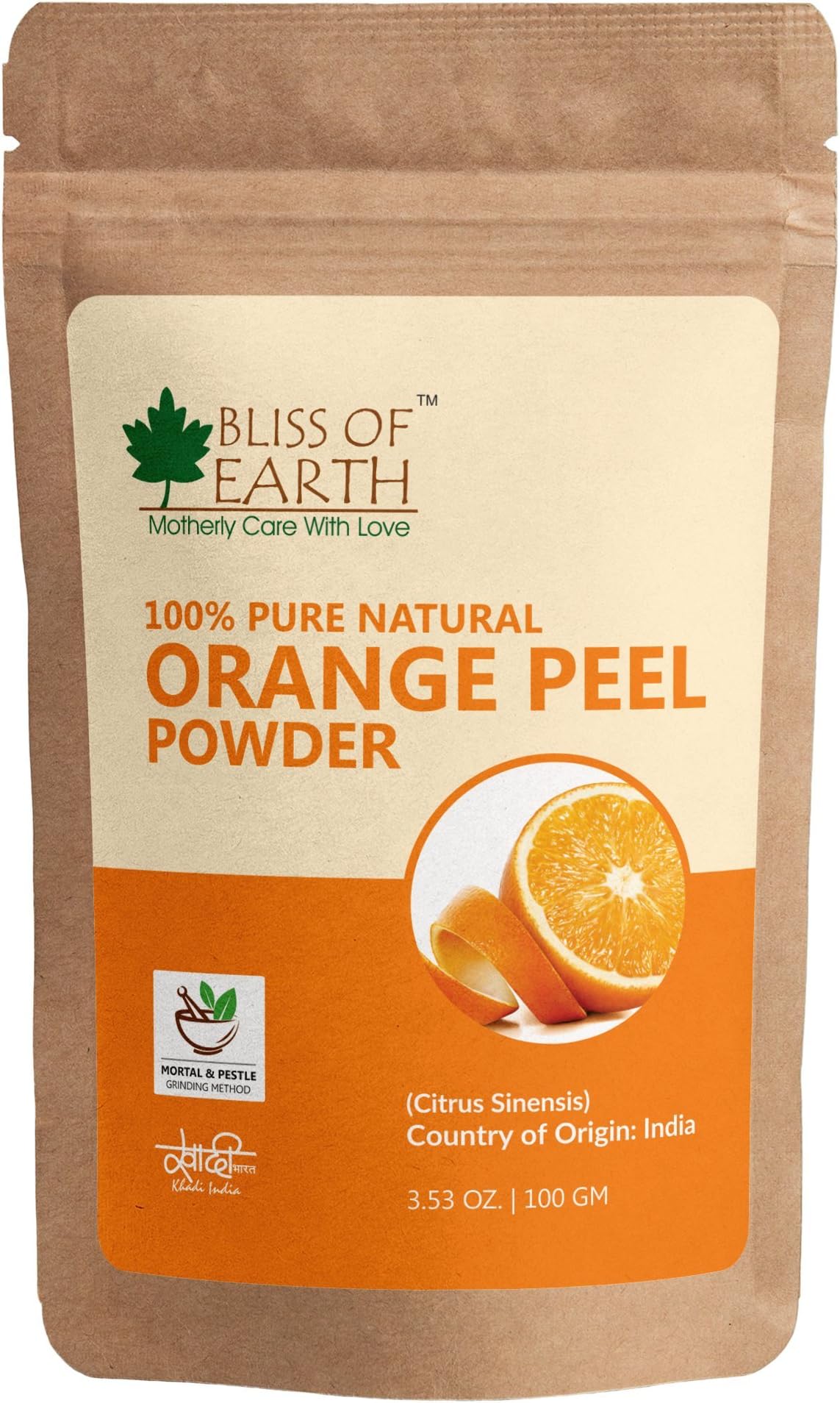 Bliss of Earth Orange Peel Powder 100g | Vitamin C Exfoliant for Skin Brightening, Acne Care & Oil Control | DIY Face Mask for Dark Spots & Hyperpigmentation