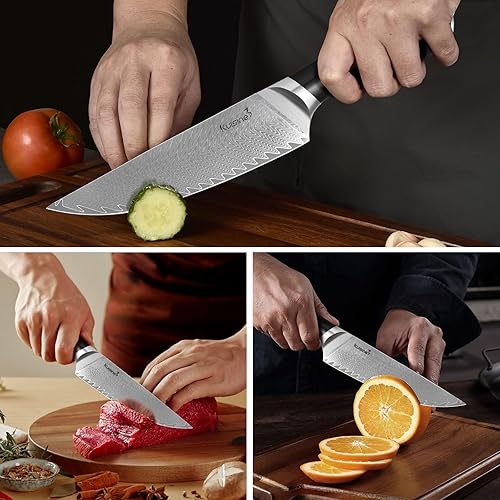 Miniatura 5 de KUISINE Cuchillo de chef de damasco de primera calidad, mango antideslizante, hoja afilada, regalo de lujo para vacaciones (plata Pro, 8 pulgadas)