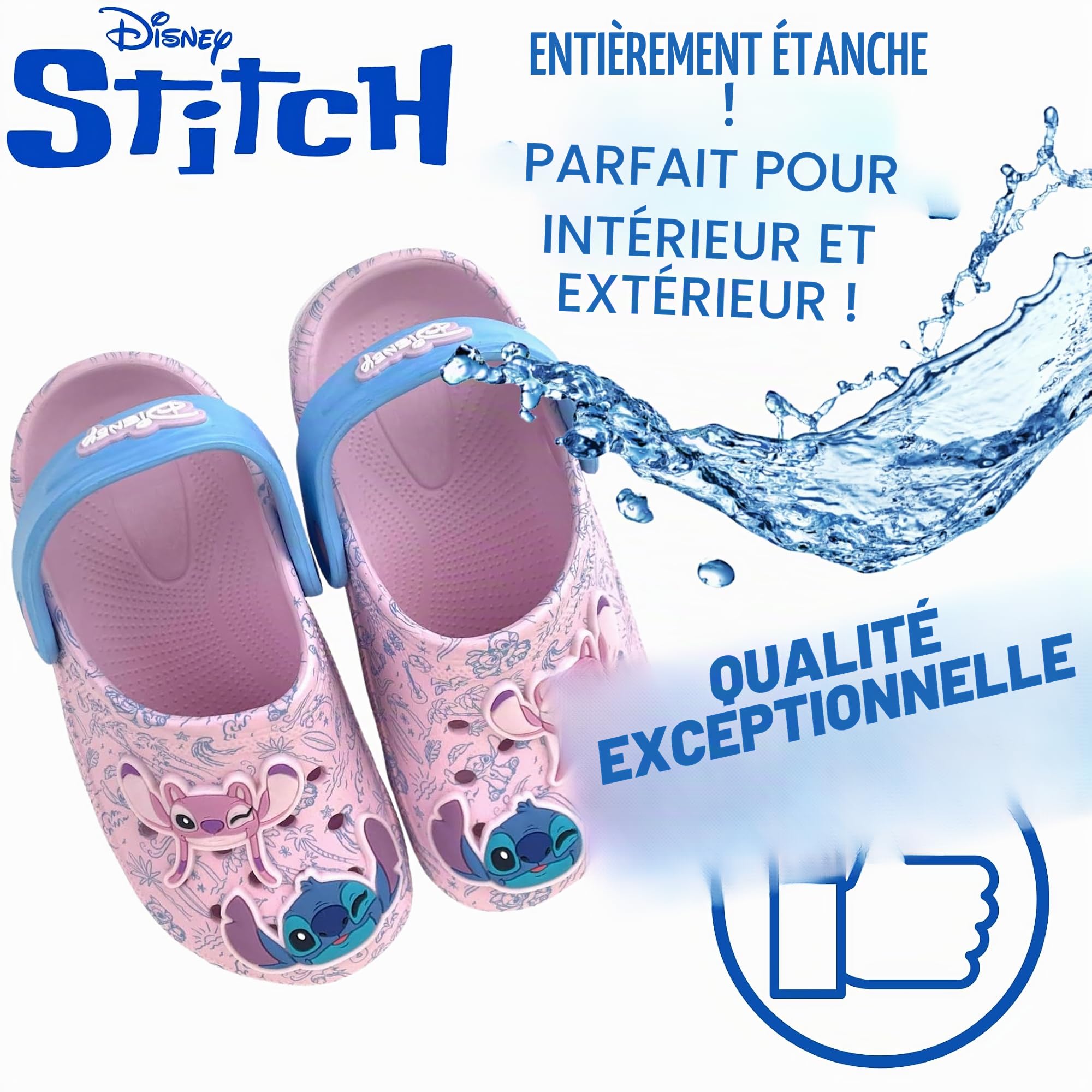 Disney Filles Stitch et Angel Clogs avec Charms Sandales d'été Sliders avec Sangle de Cheville Chaussures de Plage