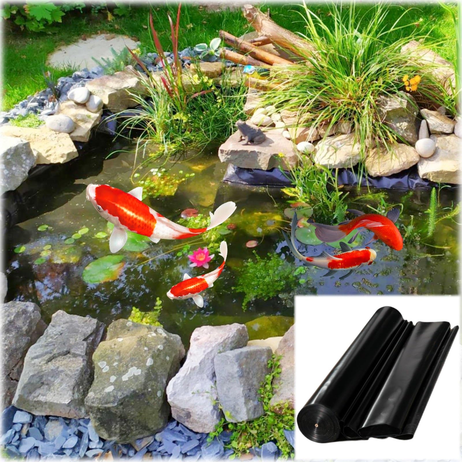 Rivestimento per Laghetto in HDPE Fodera per laghetto da Giardino Membrana Rinforzata Resistenza alle Forature Telo Laghetto per Pools Landscaping Cascate Aiuole Ninfee 6x10 5x6 3x7 3x4 4x4 1x2.0m(Dim