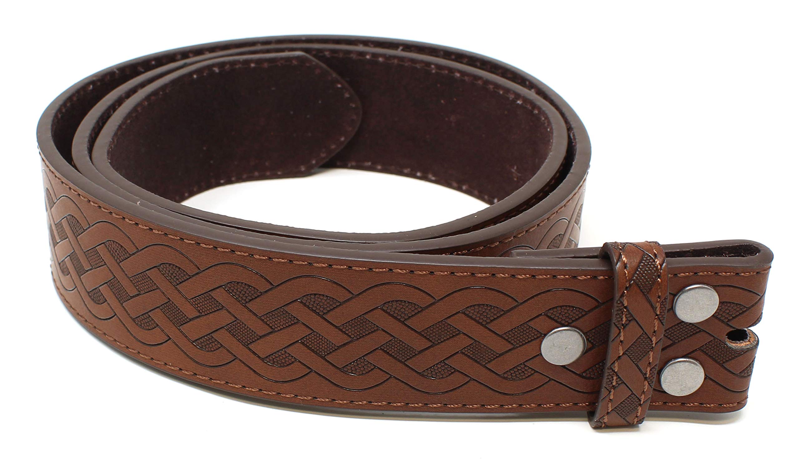 BC BeltsLeather Belt Strap with Embossed Celtic Knot Weave Pattern 1.5" Wide with Snaps