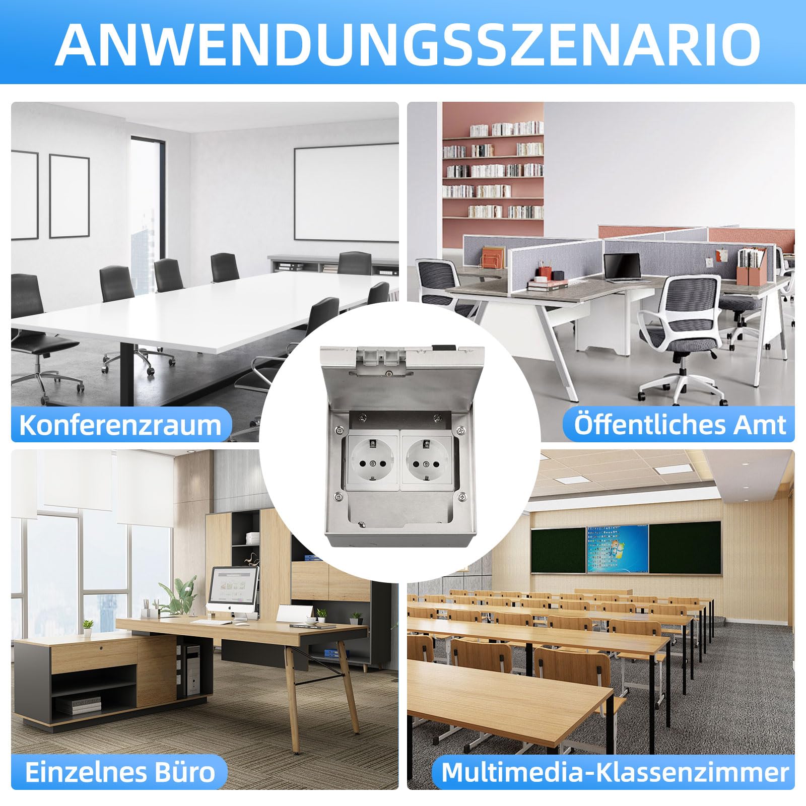 Gniazdko podłogowe do zabudowy, ze standardowymi gniazdami 2/3 UE, wpuszczane gniazdko ze stali nierdzewnej, wodoszczelne gniazdko podłogowe do wnętrz, do kuchni, salonu, biura (2 gniazda)