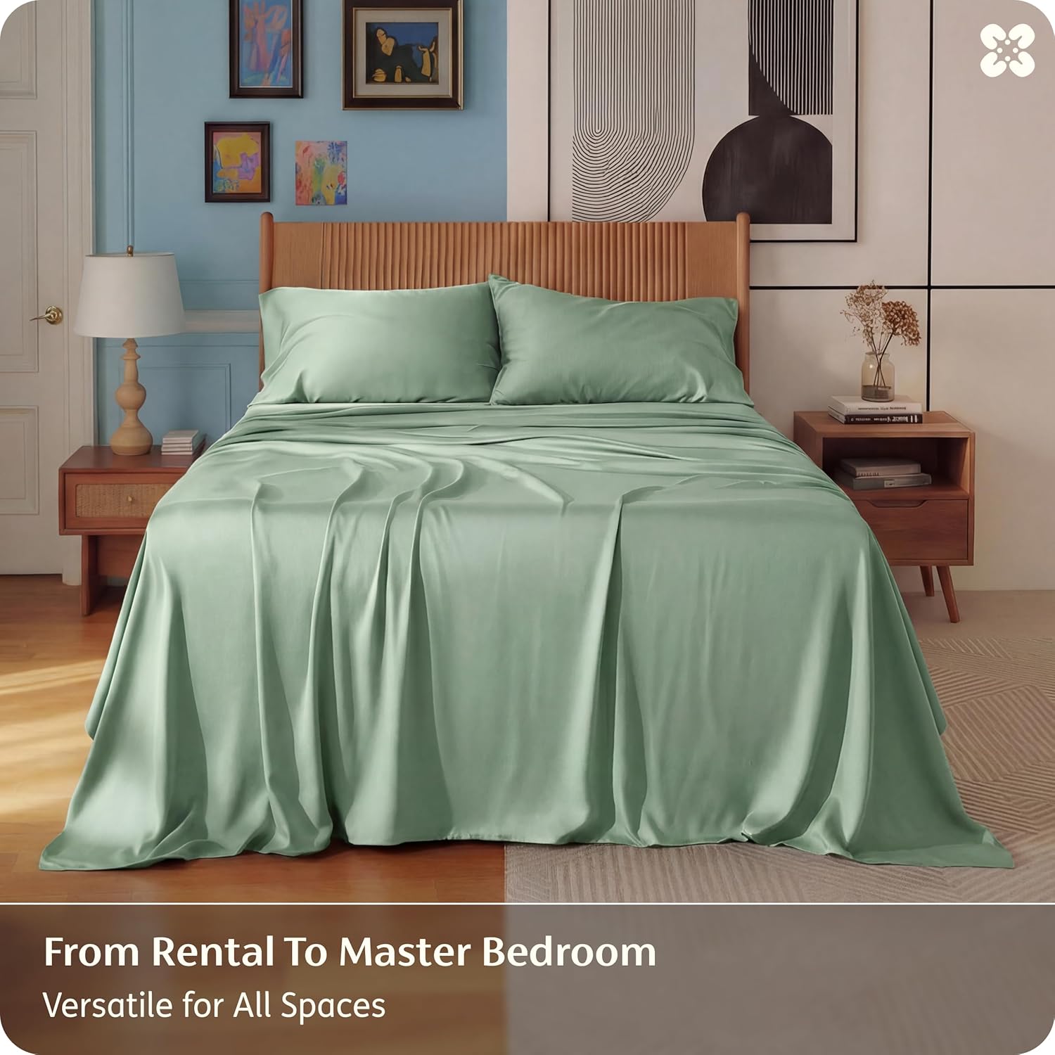Bedsure King Size Sheets Set, Cooling Sheets for Hot Sleepers, Rayon Derived from Bamboo, PureWoven, Breathable & Soft, Deep Pocket Up to 16 Inches, Hotel Luxury Silky Bedding, Sage Green
