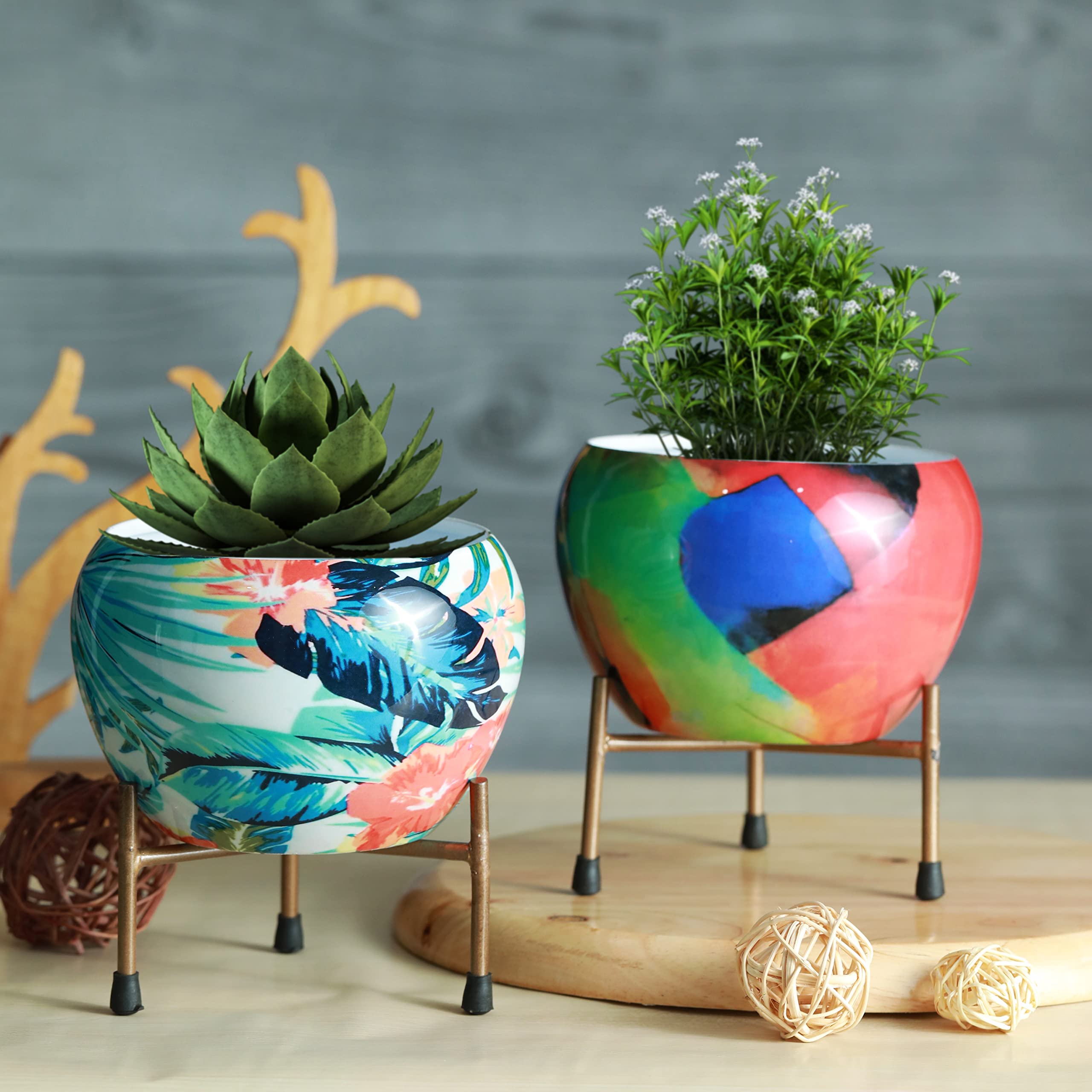 Stylish Metal Planters with Tripod Stands - Set of 2 -10