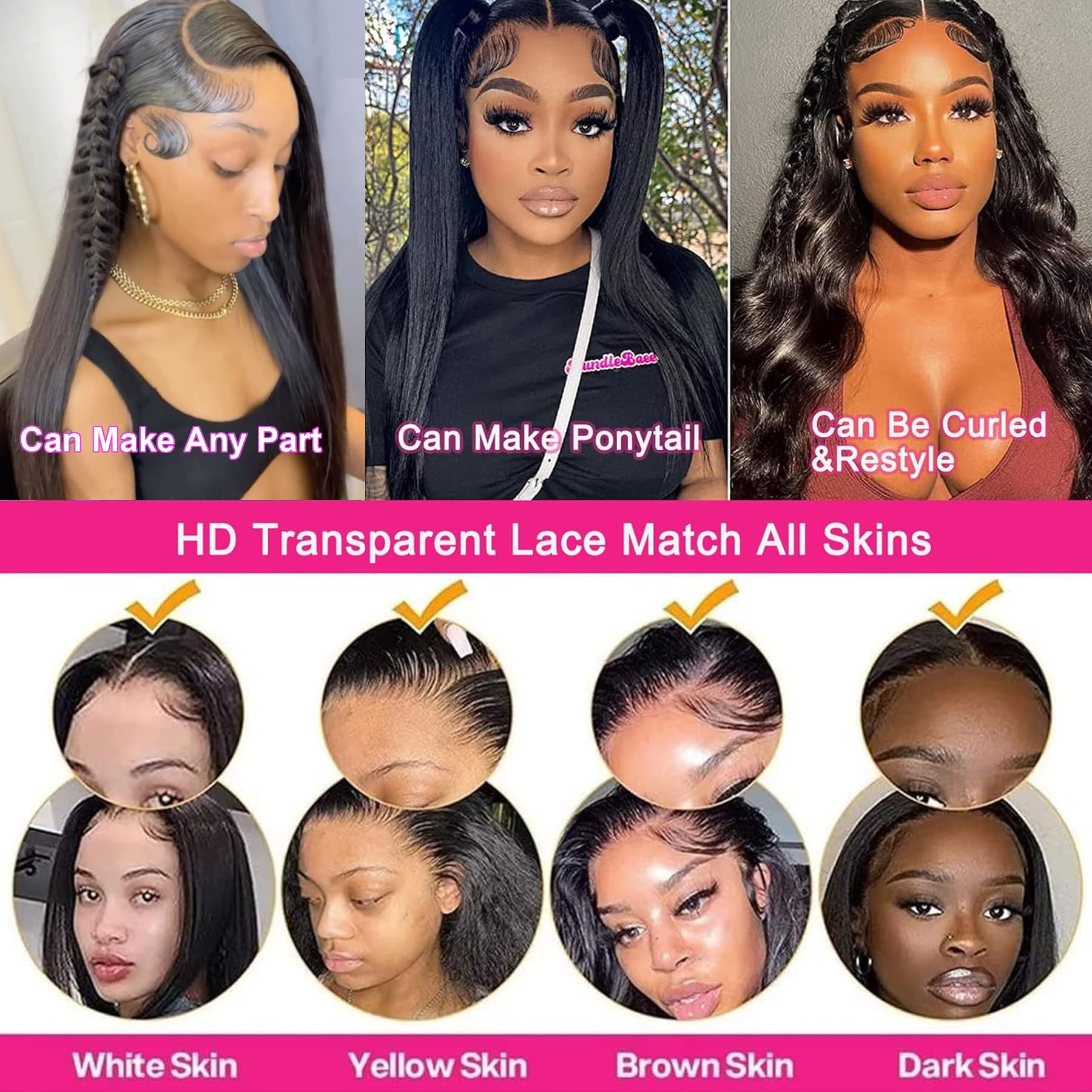 Girlofdreams Bleached Knots Full 13x6 HD Lace Front Wigs Human Hair Straight 180 Density Transparent Frontal Wig for Women Black Color Long Hair Wig 32 Inch - Image 3