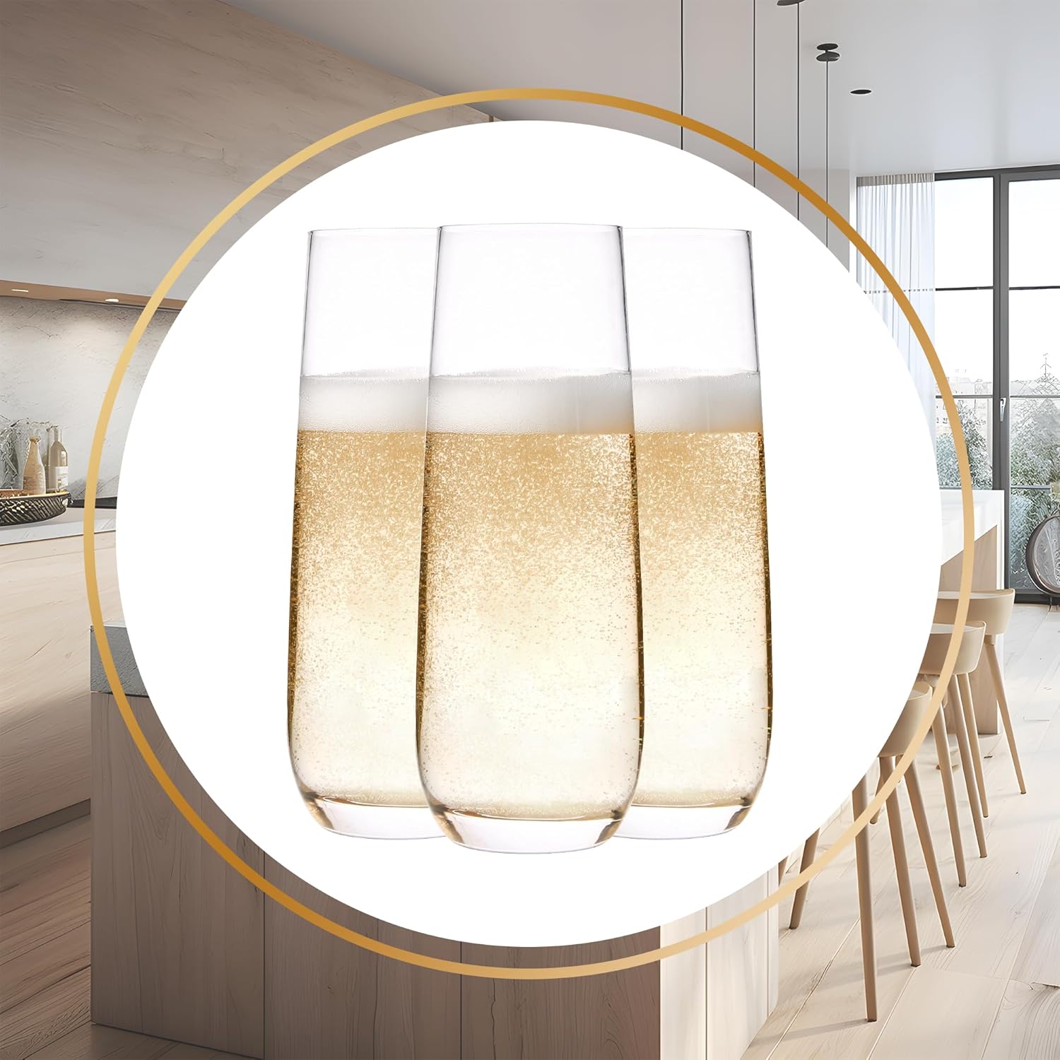 YANGNAY Stemless Champagne Flutes Set of 12, 8 oz - Clear Glass Toasting Glasses for Mimosa - Elegant Beverage Glassware - Image 7