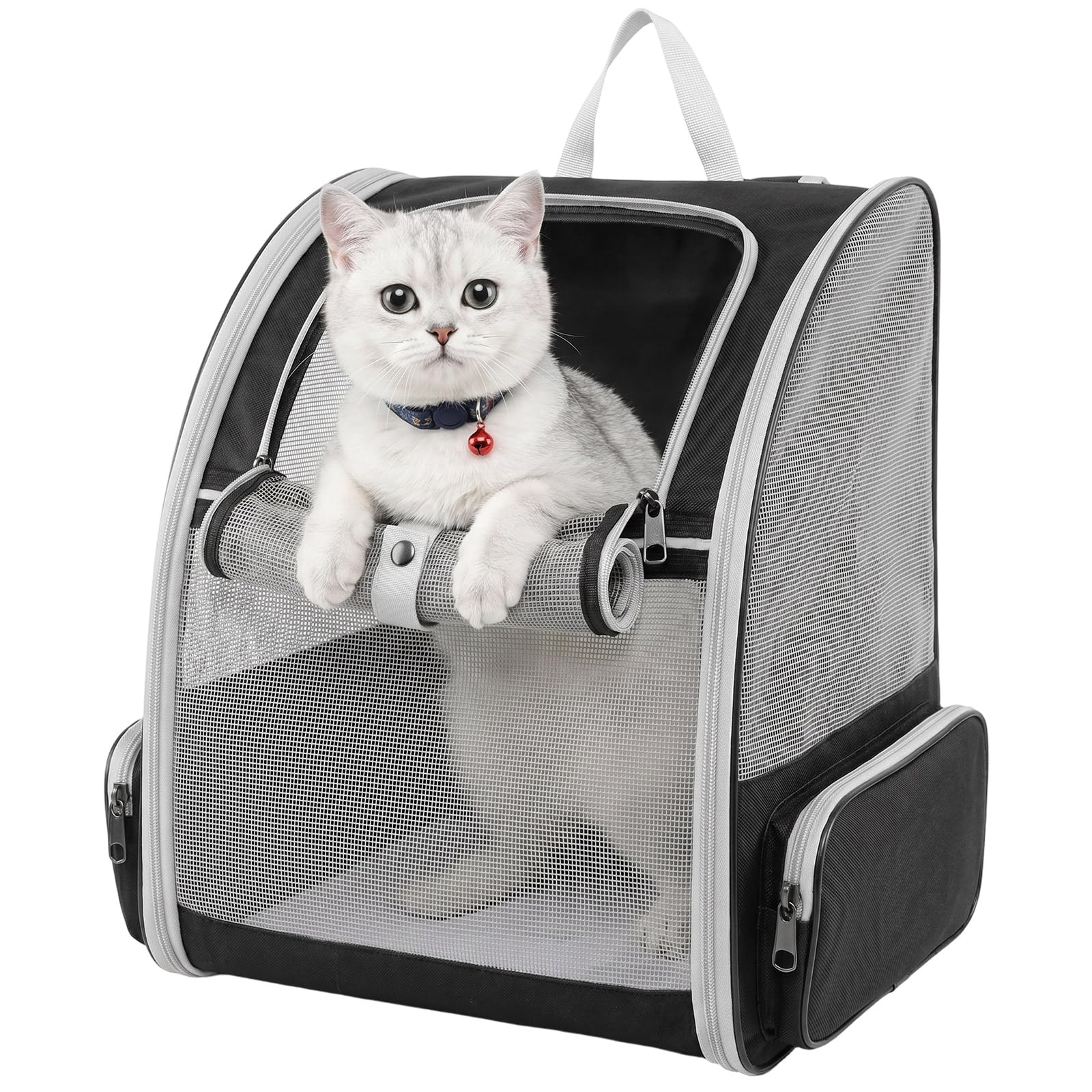 Cat Backpack Carrier - Breathable Large Pet Carriers for Cats & Small Dogs Fit Up to 8kg, Foldable Dog Backpack with 3-Side Mesh Windows, Cat Carriers & Travel Products