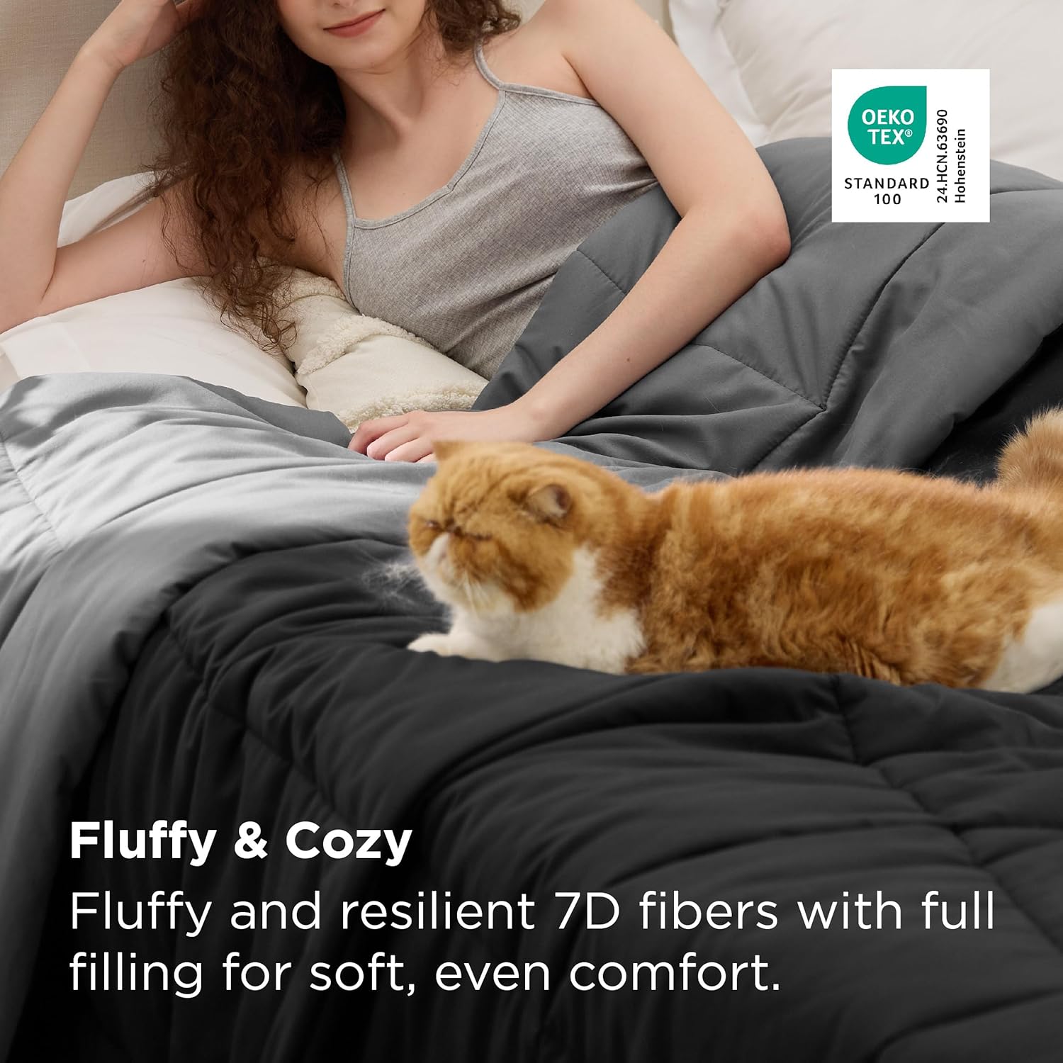 Bedsure Comforters Queen Size -Duvet Insert Black/Grey Down Alternative Comforter Quilted All Season Duvet with Corner Tabs - Machine Washable (Black/Grey,Queen 88x88 Inches) - Image 3