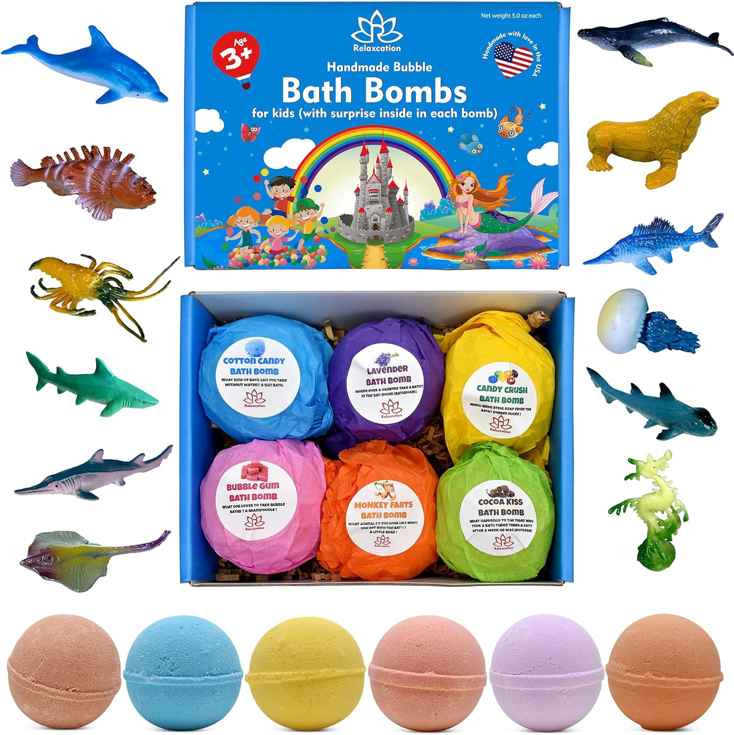 Bath Bombs for Kids with Surprise Inside SEA Animals Natural and Safe
