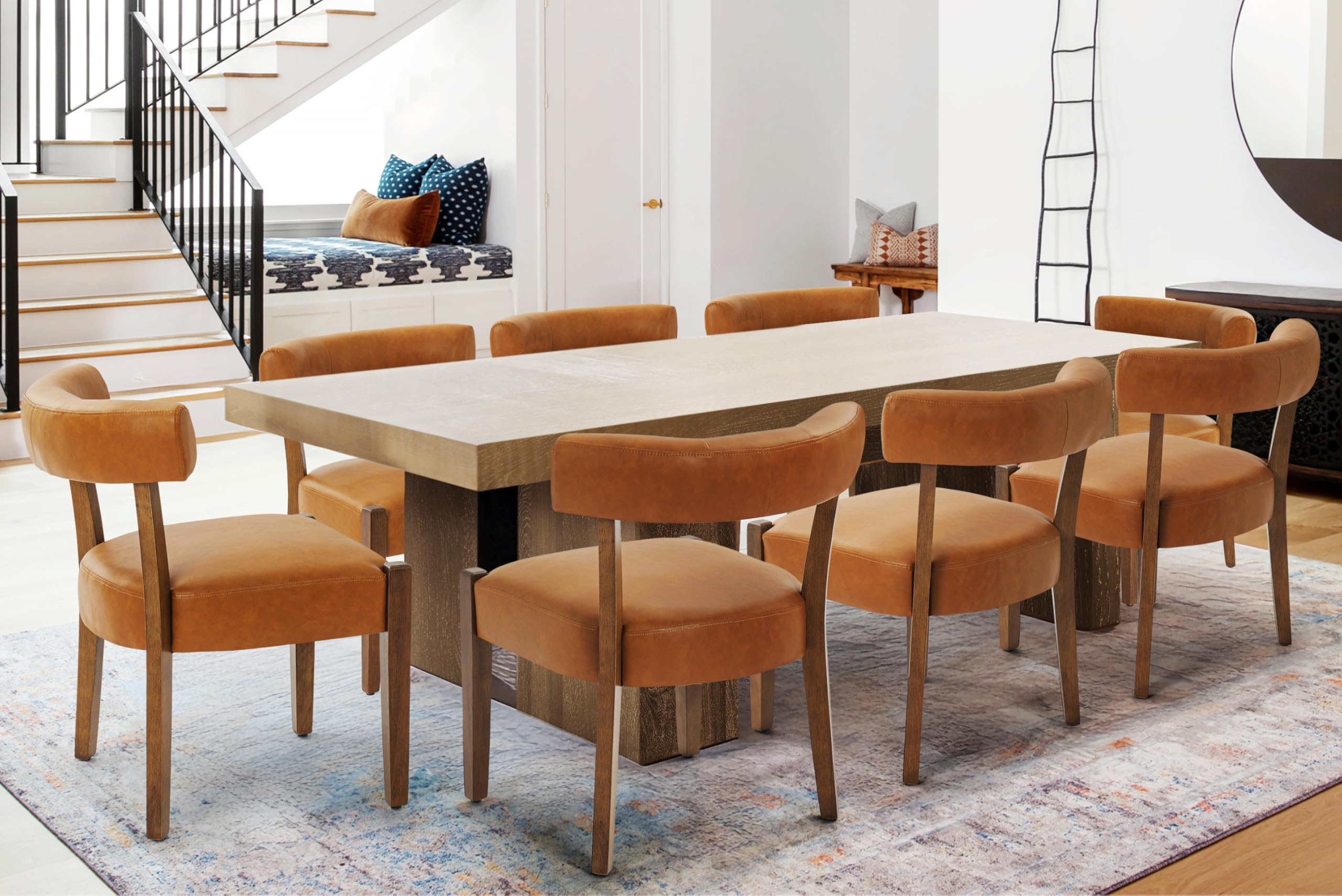 RNKSFX Modern Dining Chairs Set of 8, Faux Leather Upholstered Kitchen & Dining Room Chairs, Mid Century Modern Wooden Dining Chairs Oversized Sturdy