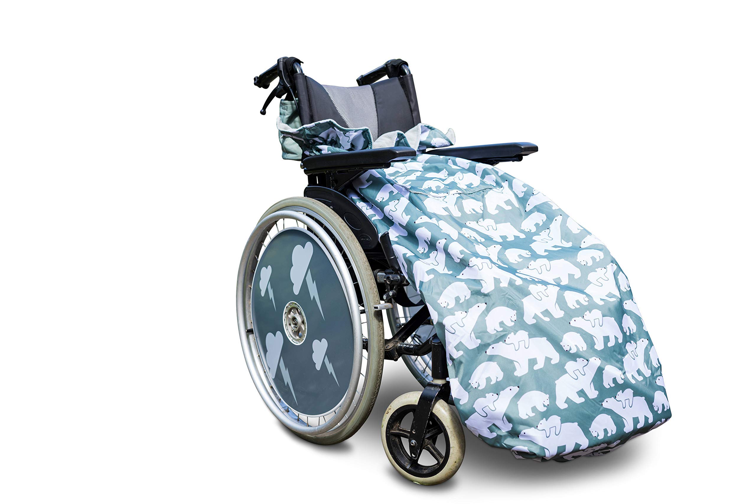 Funda para silla de ruedas con forro polar para usuarios de sillas de ruedas de talla grande y alta, 100% impermeable, manta para silla de ruedas fácil de instalar (oso polar)
