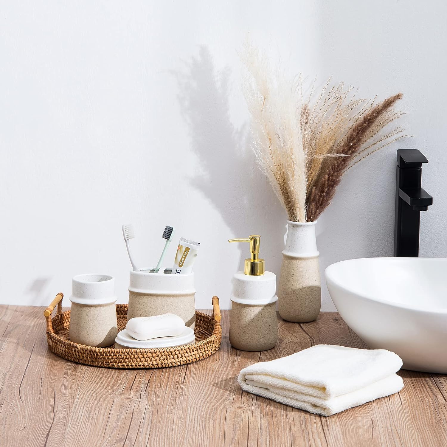 Beige Ceramic Soap Dispenser for Kitchen, Refillable Hand Dispenser Pump, 12Oz Lotion Dispenser Bathroom for Dish Soap, Hand soap. - Image 5