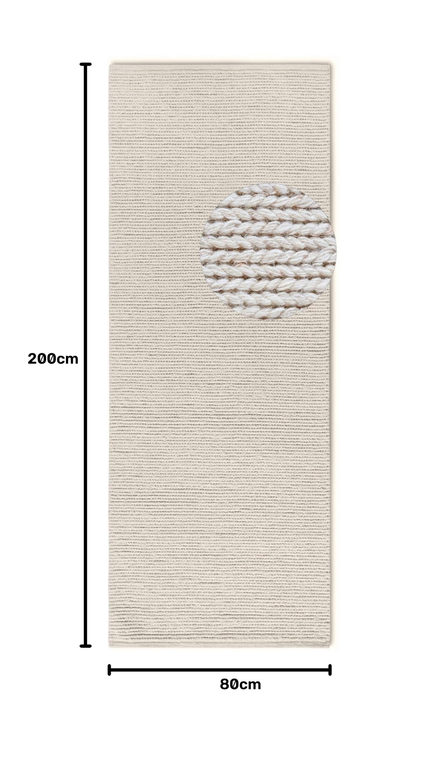 Villeroy & Boch Francois - Alfombra de Lana Natural para salón, Tejida a Mano y respetuosa con el Medio Ambiente, para salón, Dormitorio, Comedor, Pasillo, Cocina, Color Blanco Natural, 80 x 200 cm