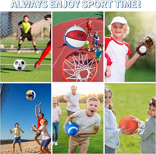 Miniatura 5 de Juego de 18 pelotas deportivas para niños y adolescentes, tamaño oficial, baloncesto, fútbol, voleibol, fútbol, parque infantil, béisbol, equipo