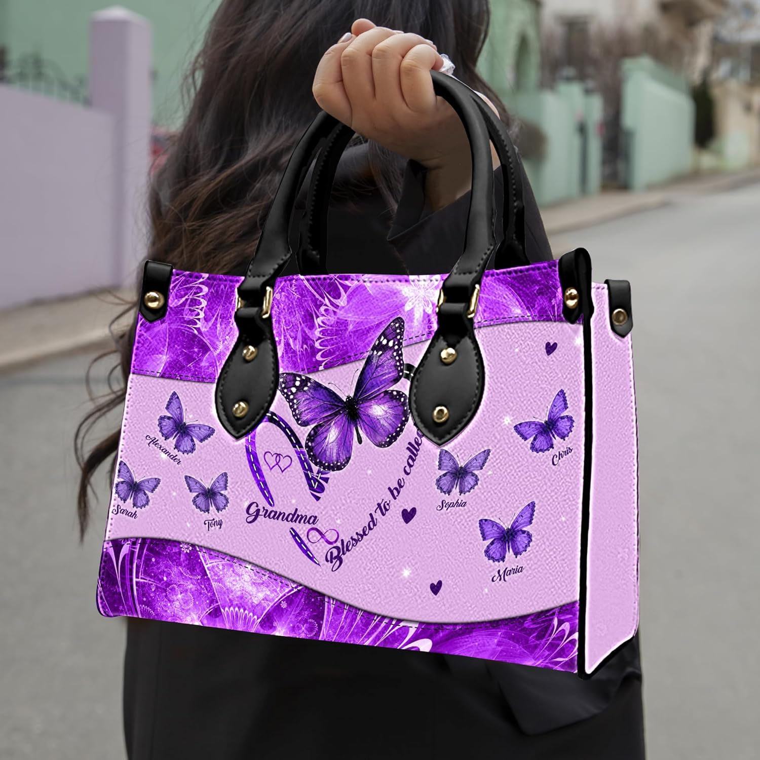 Mothers Day Gift Leather Bag- Personalized Grandmas Purse With Grandkids Names, Grandma Handbag Birthday Gifts For Mom Women - Image 2