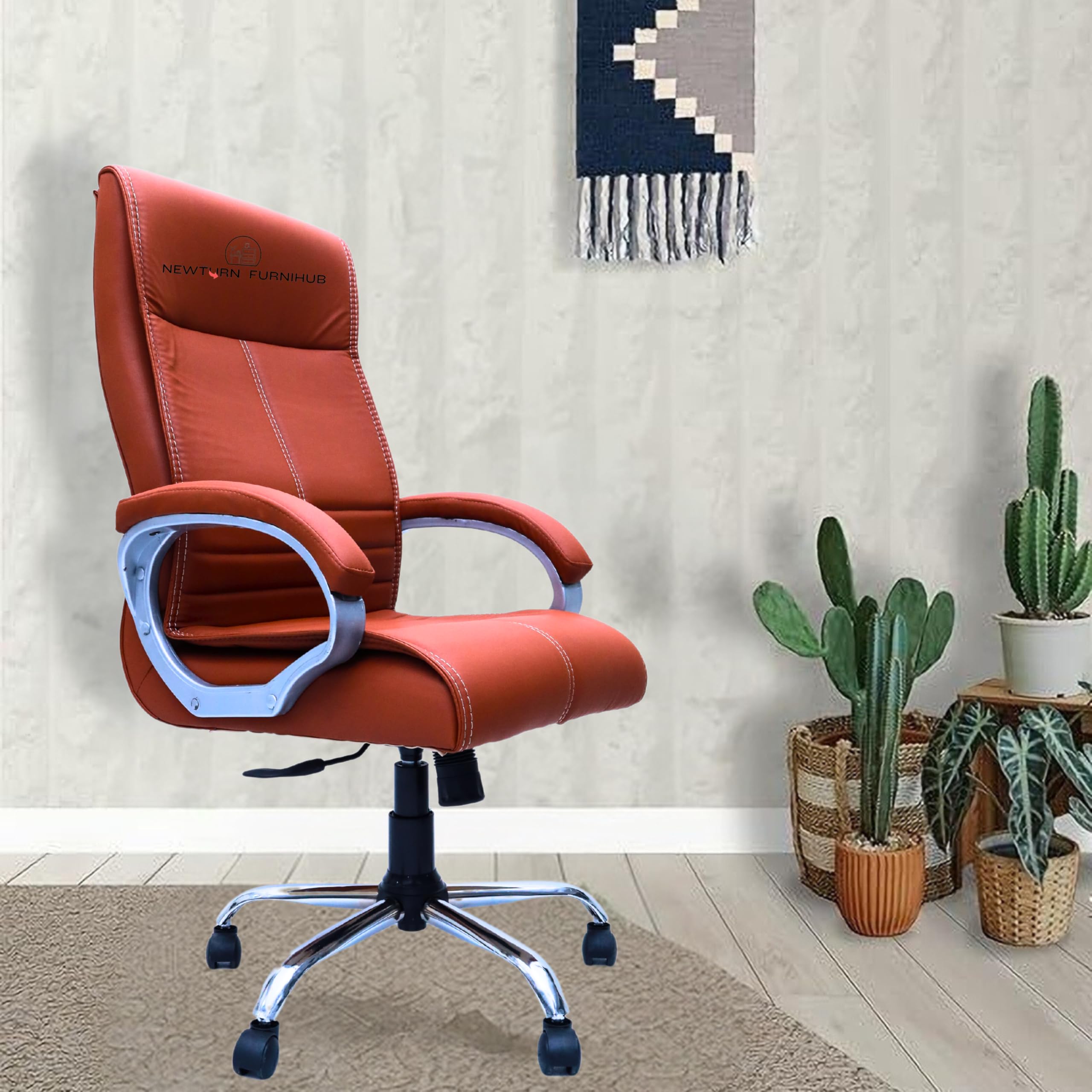 NEWTURN? Maxon (Pre-Assembled) High Back Leatherette revolving Work from Home/Office/Desk Chair,Adjustable Height Chair/Workstations/Study Room Chair (HIGH Back TAN) with 2 Years Warranty