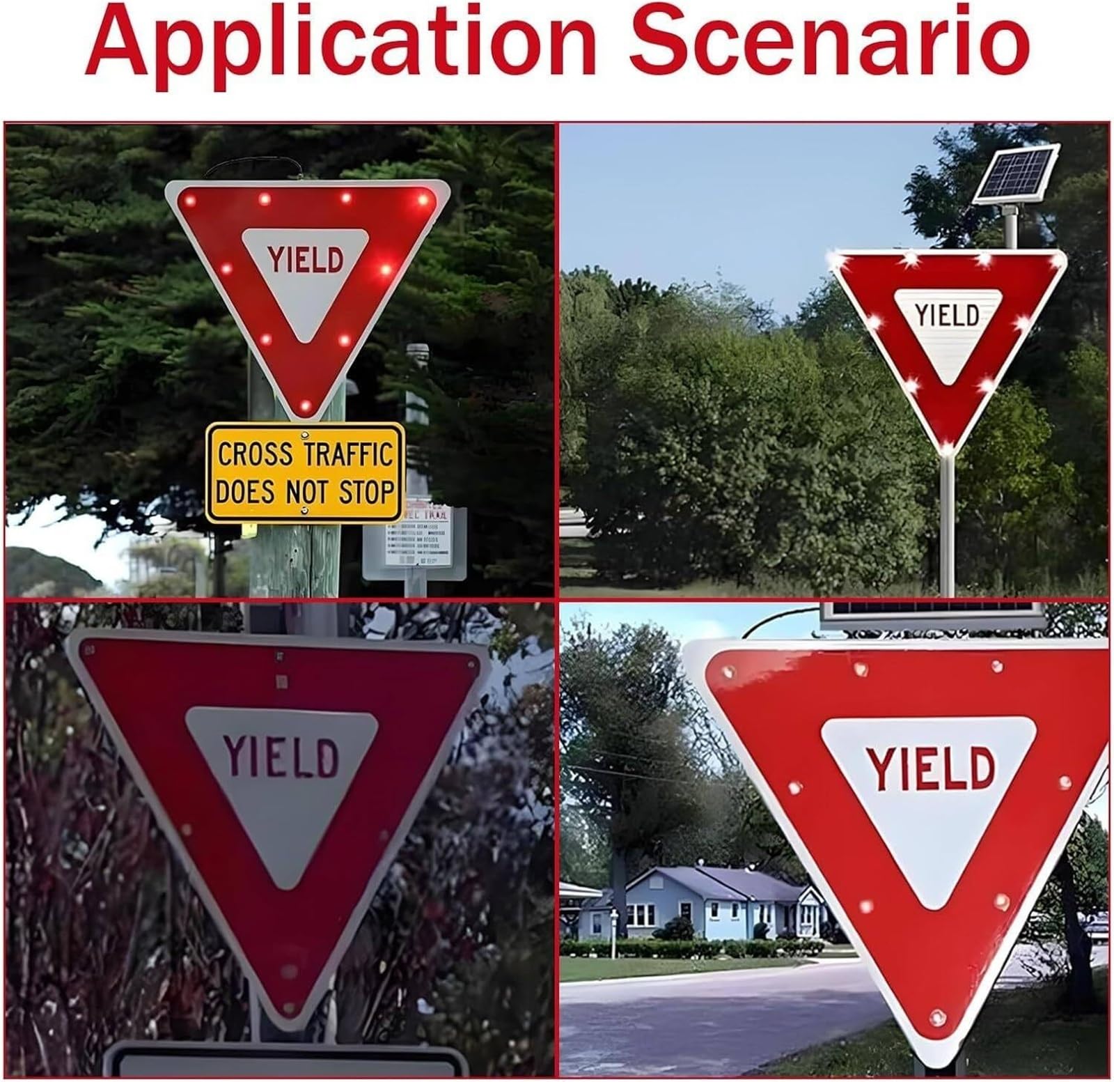 Señal de ceda el paso con luz LED solar de 61 cm/71 cm Señal de advertencia de seguridad vial con triángulo invertido de alta resistencia(28'')