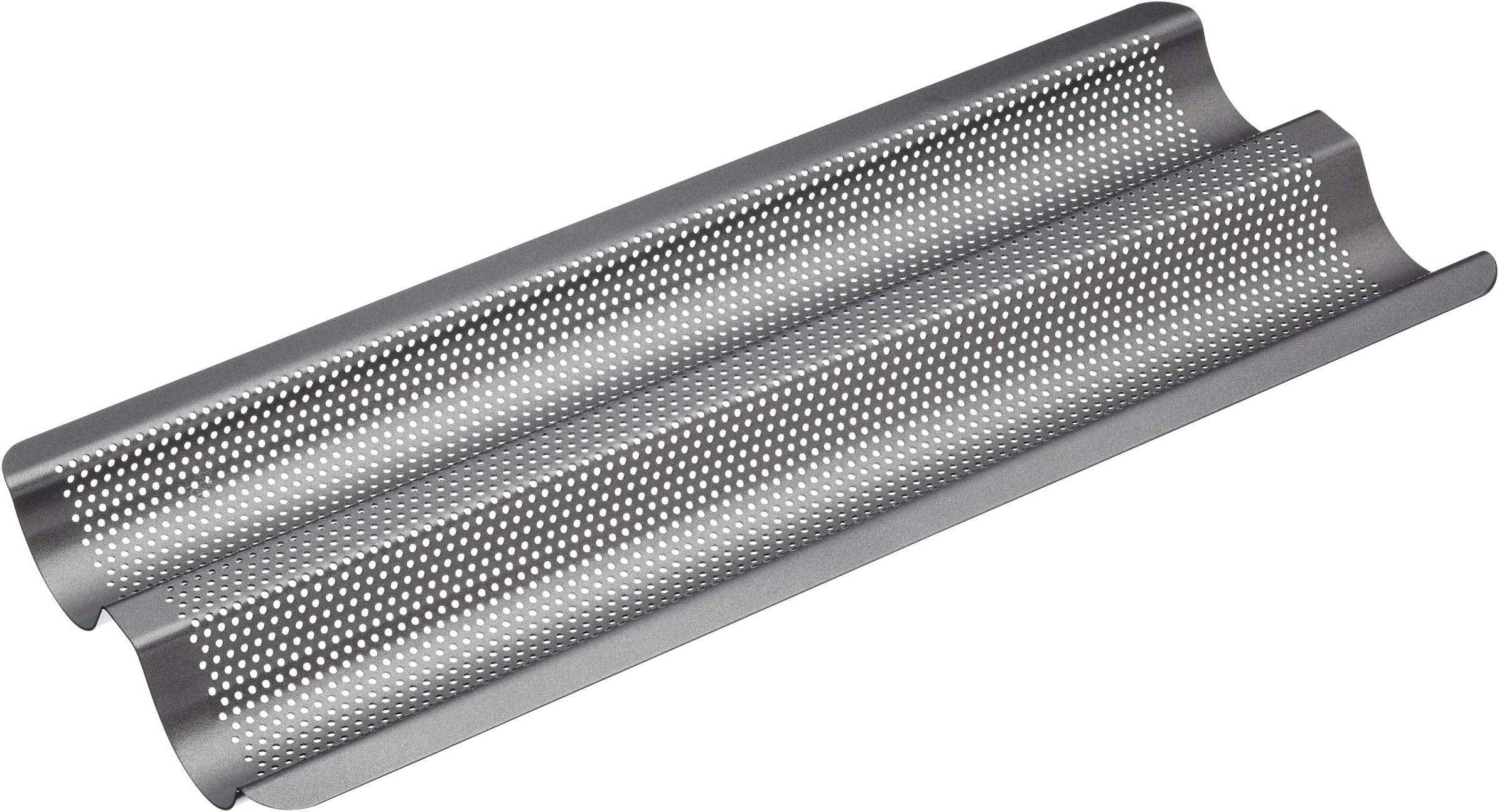 MasterClass KCMCCB90 Crusty Bake Perforated Baguette Baking Tray with PFOA Non Stick, Gift Boxed, Robust 1 mm Carbon Steel, 39 x 16.5 x 2.5 cm, Grey