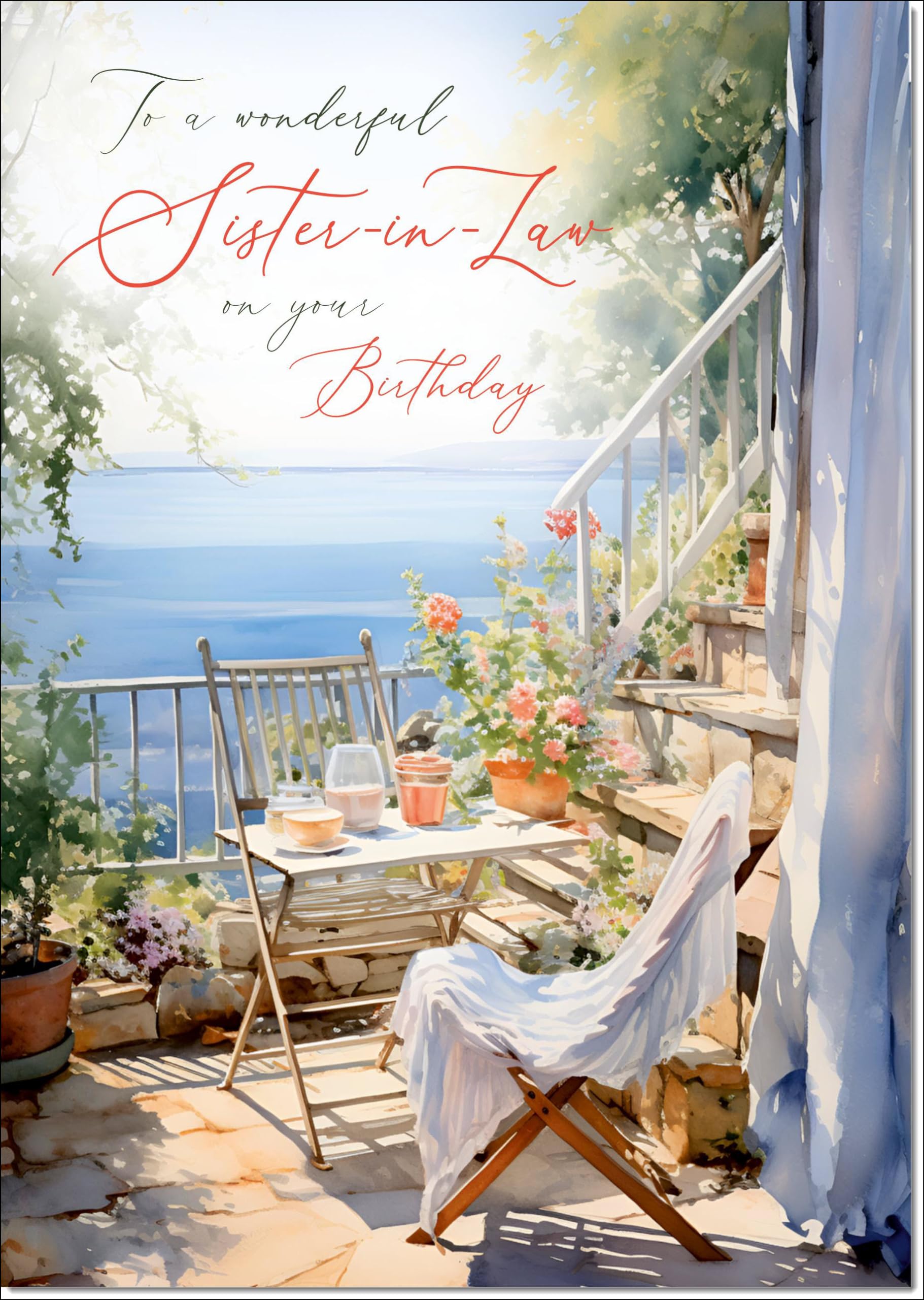 doodlecards Sister-in-Law Birthday Card Amalfi Coast Large A4 Size with Plain Envelope