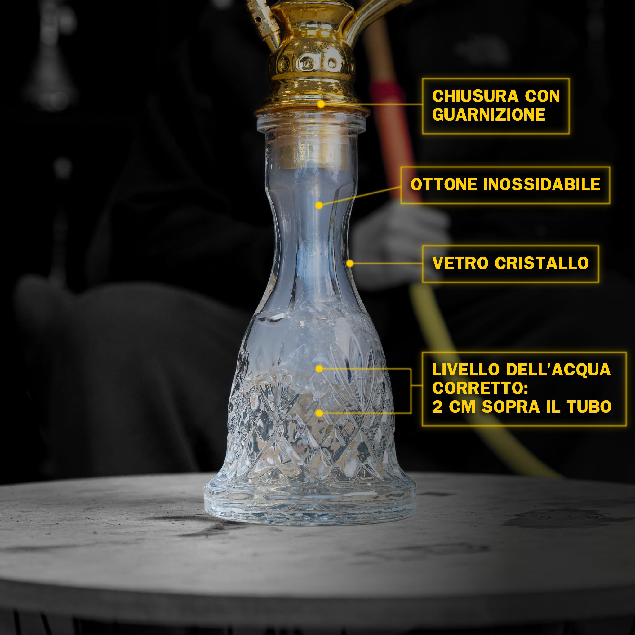 Shisha Tradicional 60 cm con Cabeza de Terracota, Gestor de Calor, Pinza y Porta Carbón Dorado | Cachimba Artesanal con Tubo de Cuero y Cámara Cerrada