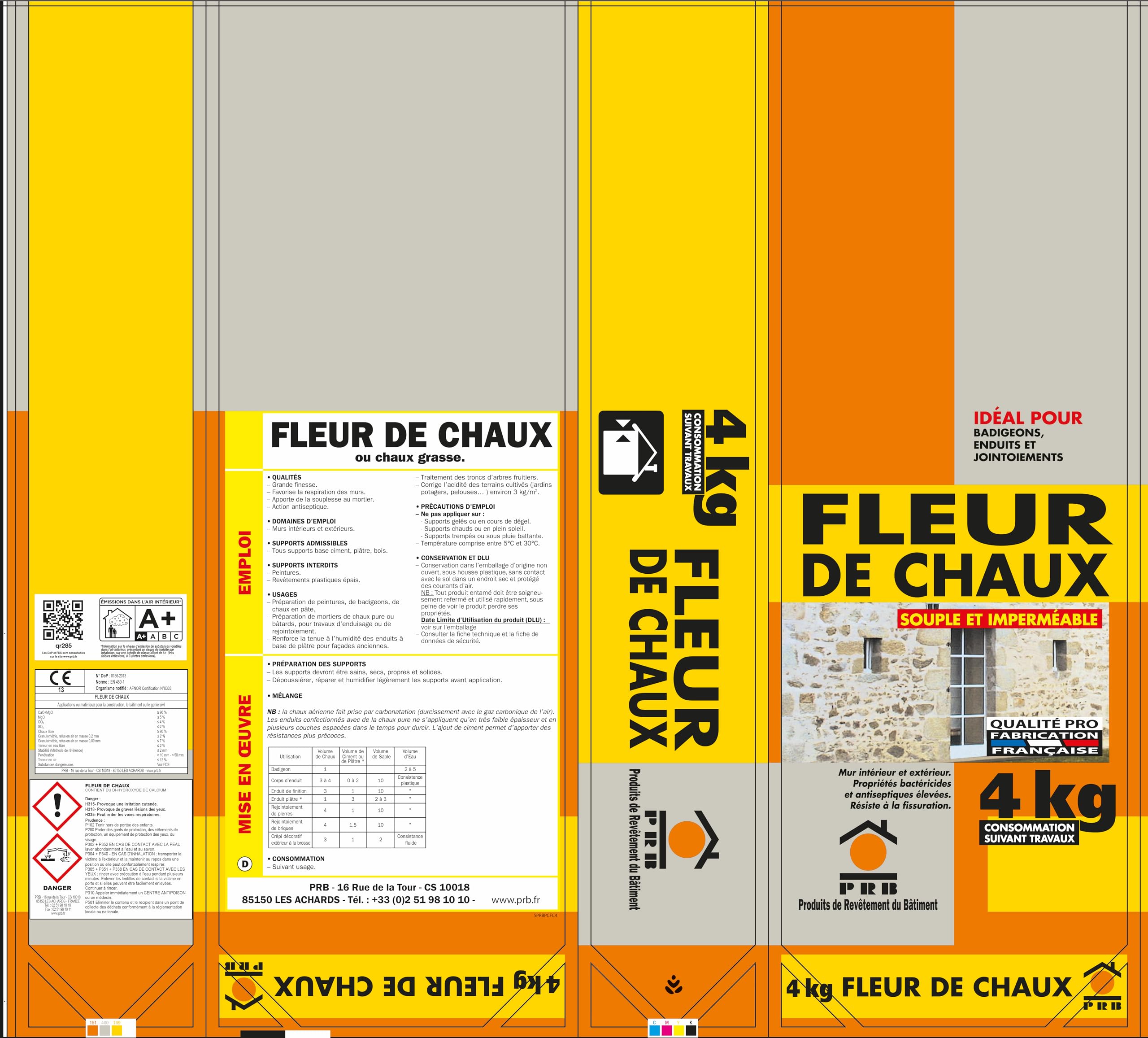 Fleur de Chaux 4kg - Chaux Naturelle pour Enduits, Peintures Minérales et Travaux de Maçonnerie - Finition Lisse, Blanche et Respirante - Intérieur et Extérieur, Haute Qualité