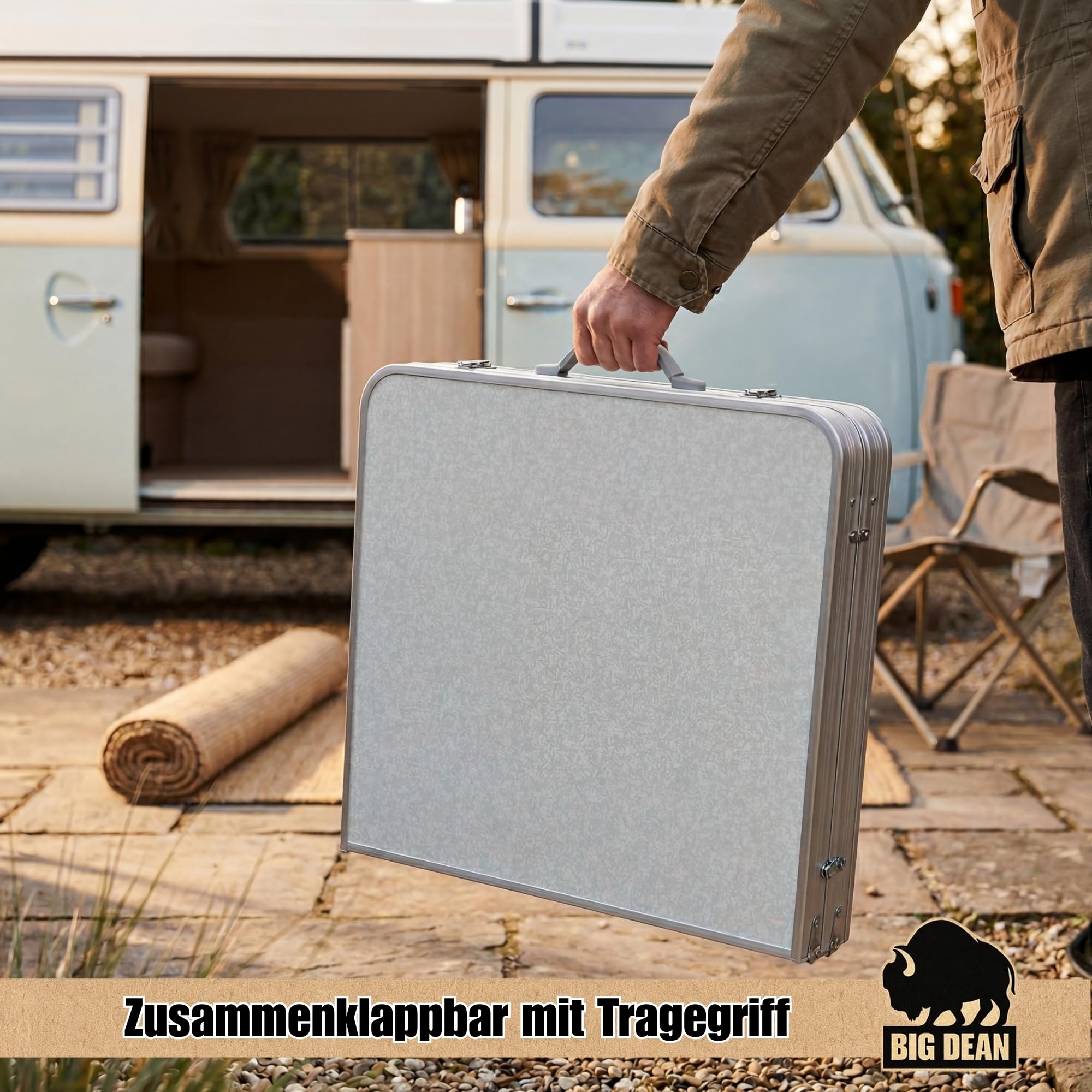 BigDean Klapptisch Campingtisch 120x60cm Höhenverstellbar & Stabil Alu Gestell mit Tragegriff