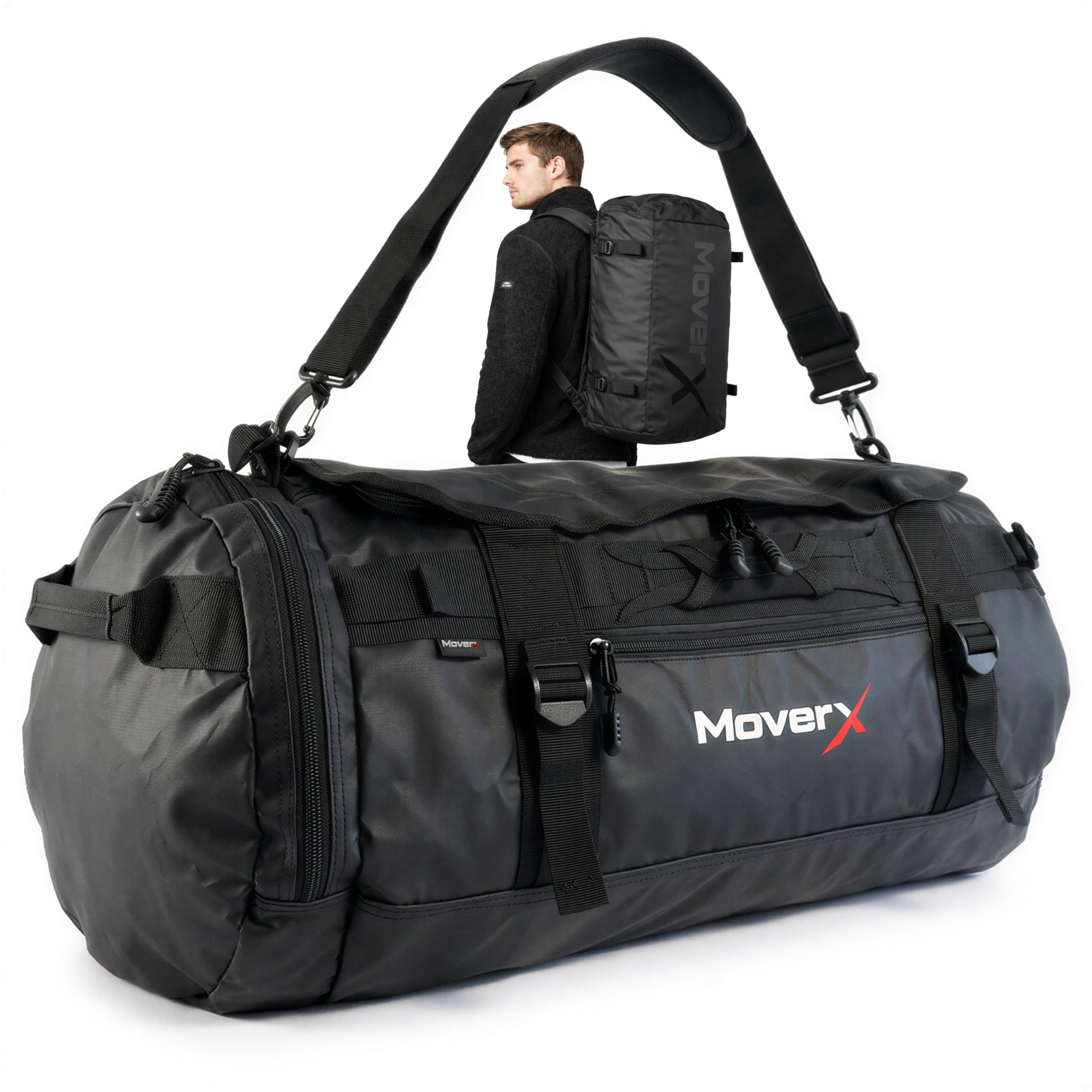 MoverX 45L Hiking Backpack, Gym Bag, Camping Rucksack, Trekking Waterproof Backpack, Holdall Duffle Bag, Travelling Large Rucksack, Festival Sports Outdoor Cycling back pack for Women Men, Black