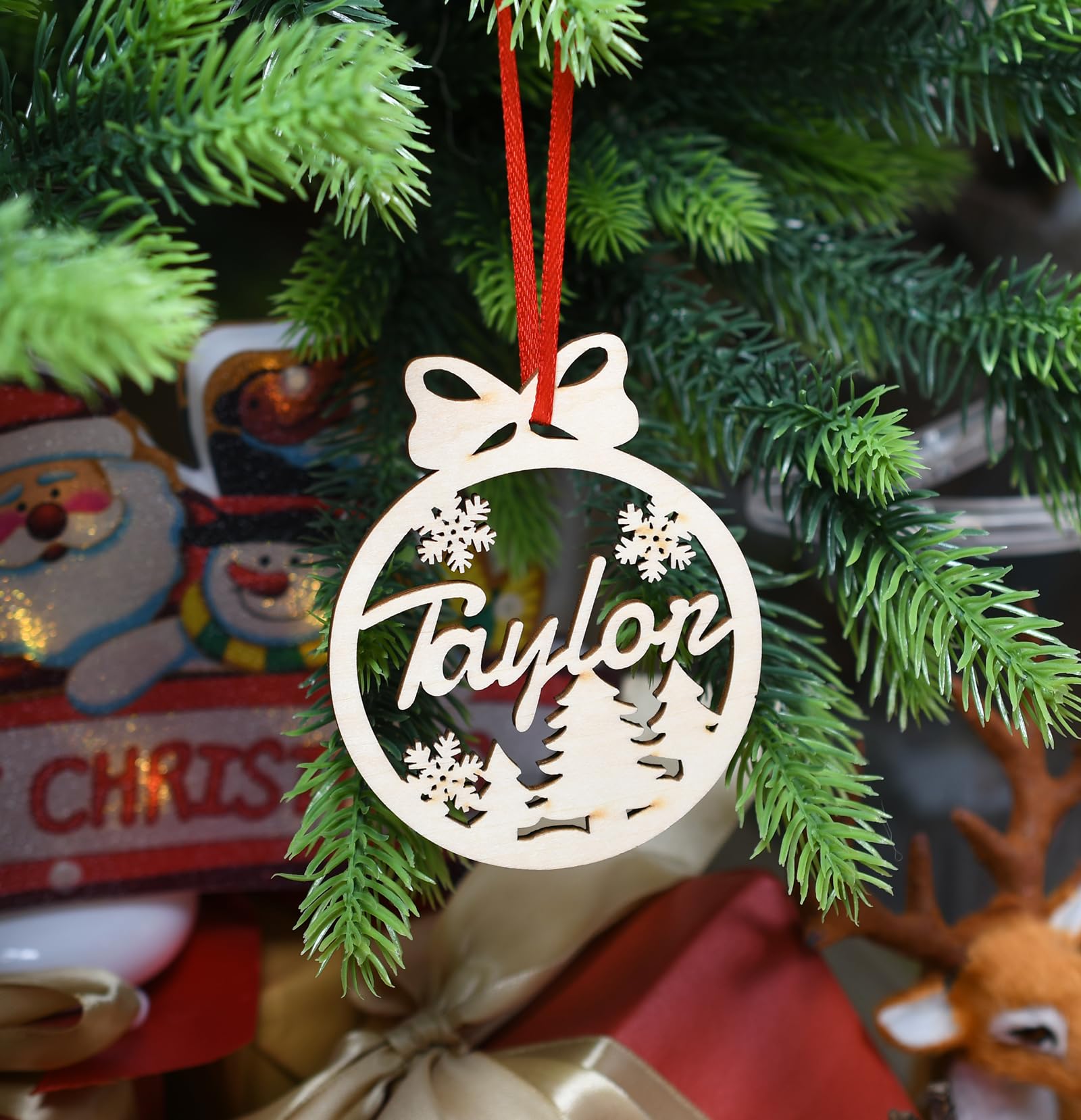 Adornos de gato para árbol de Navidad personalizados, adornos de Navidad grabados, bolas de Navidad personalizadas, regalo colgante de madera (XF19, 1 unidad)