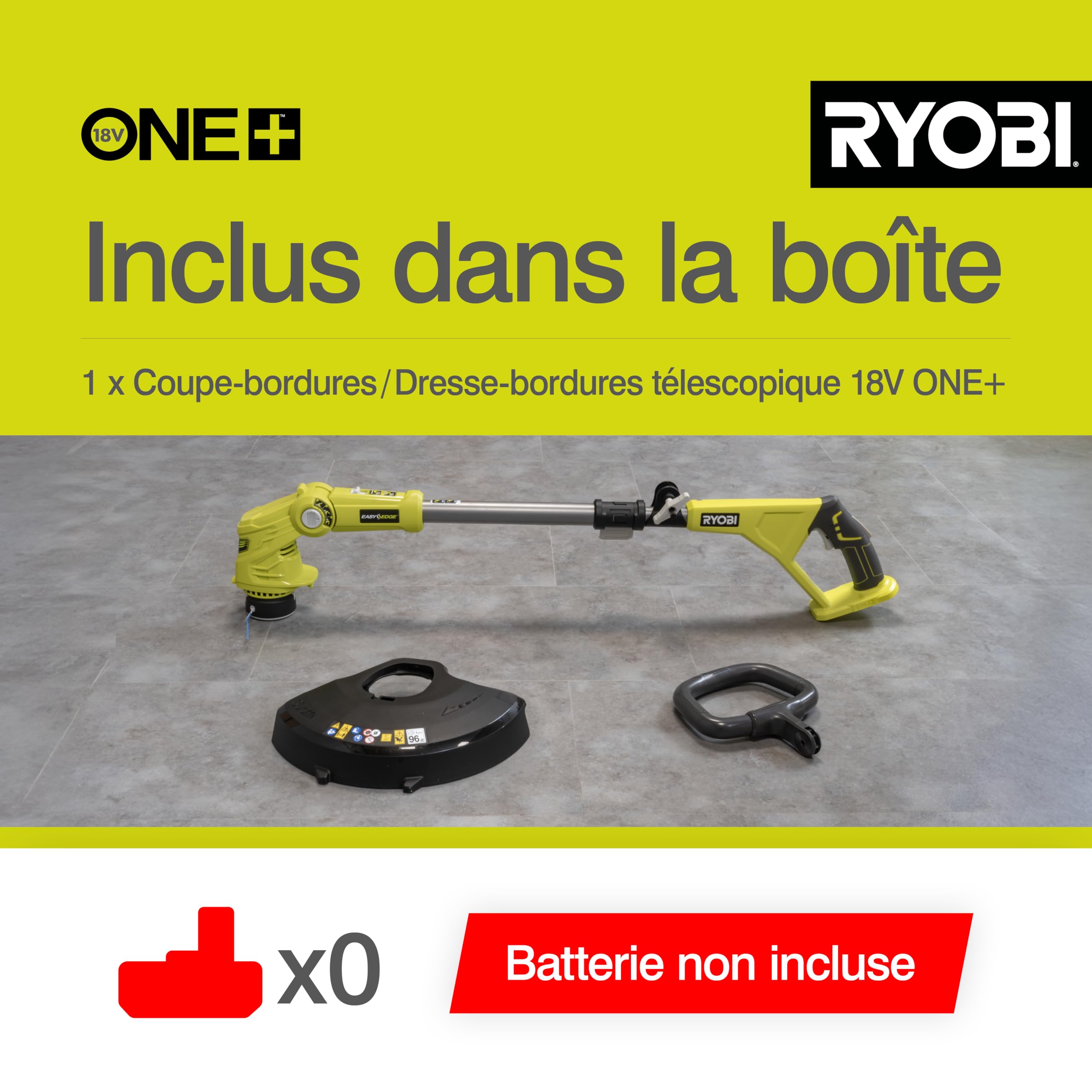 RYOBI - Coupe-Bordures sans Fil 18V One+ OLT1832 – Coupe Ø25-30 cm, Hauteur Télescopique, Mode Dresse-Bordure, Idéal pour Bordures, Massifs et Talus – Batterie Non Incluse