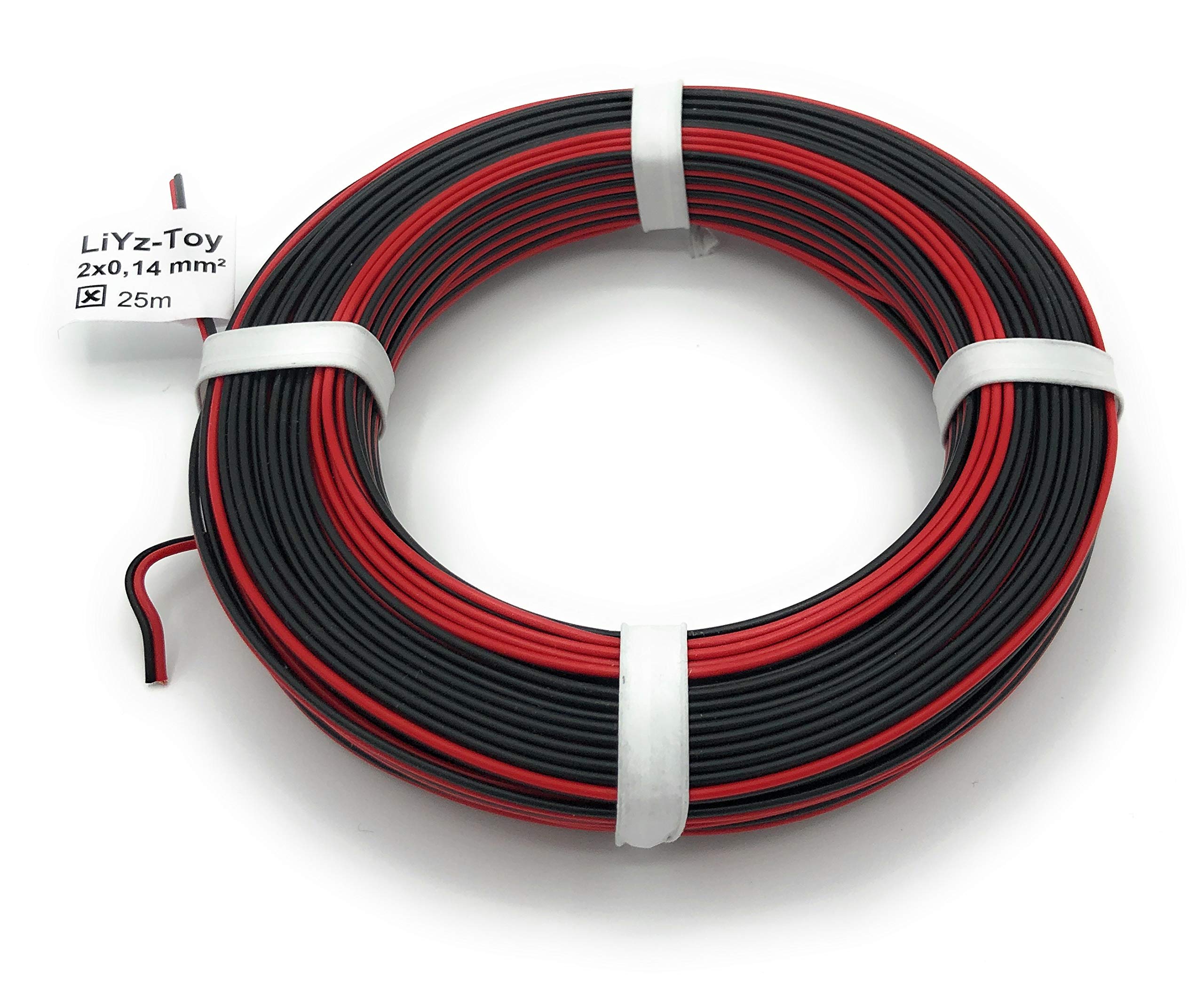 L2218/25 - Cavo in rame 2 x 0,14 mm² (1 x 18 x 0,10 mm) - Cavo doppio - 25 m anello (rosso-nero)