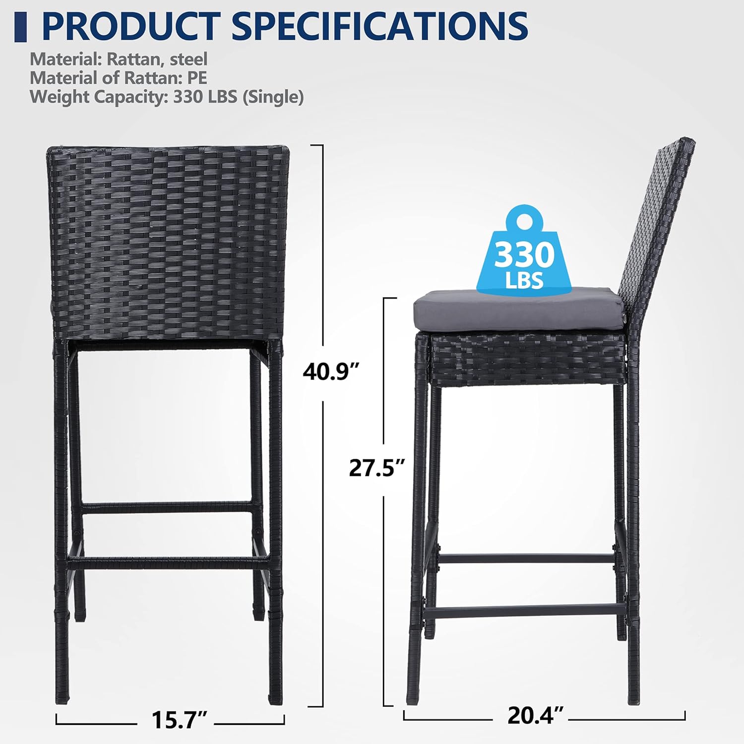 lafuria 2 Packs Wicker Barstools Outdoor Patio Rattan Furniture with 2 Cushions for Lawn Balcony Garden Black : Patio, Lawn & Garden