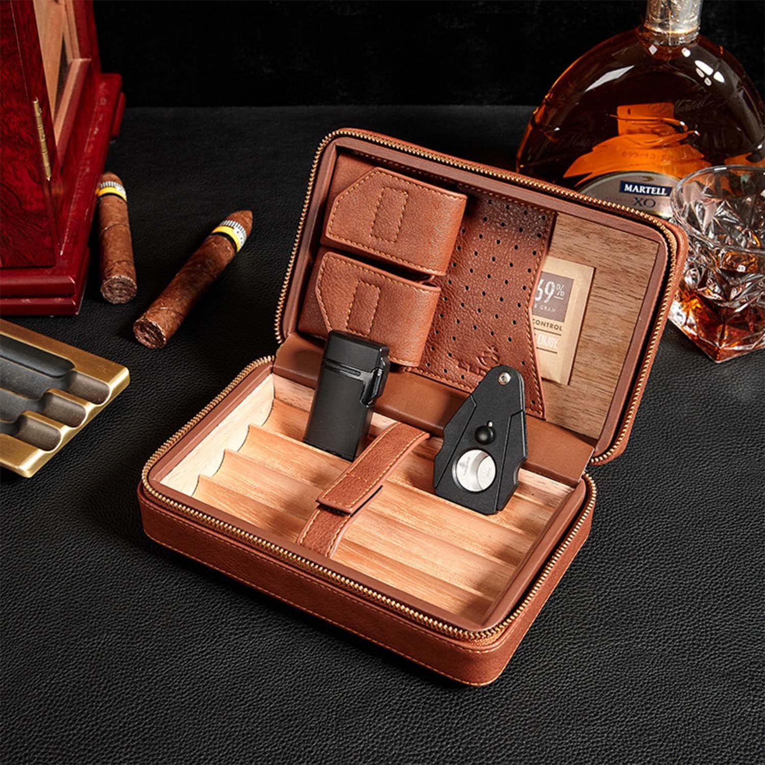 Amazon.co.jp: Ausemo シガーヒュミドールセット ポータブル レザー