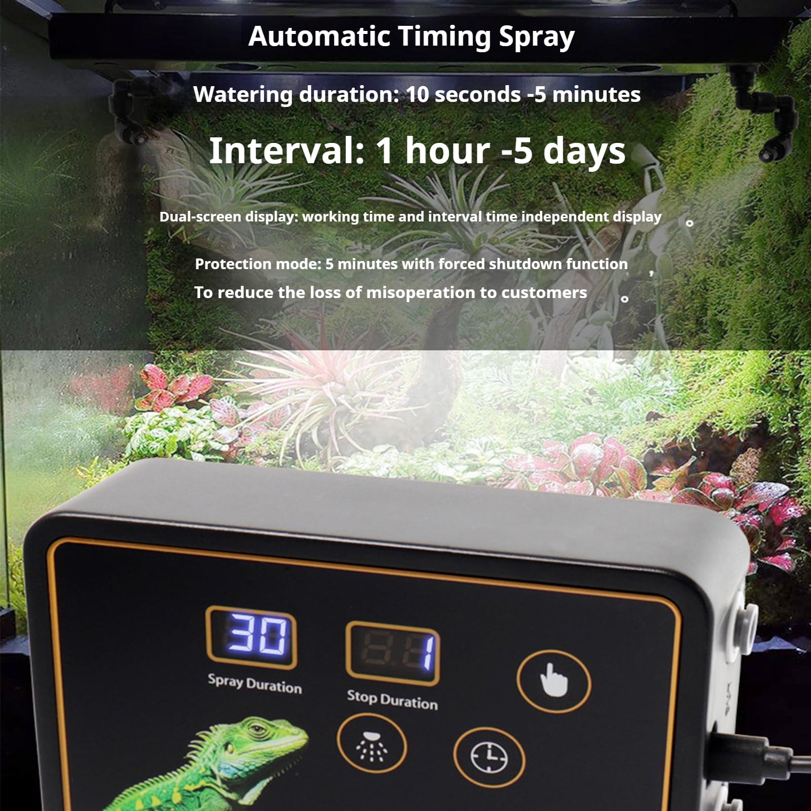 Humidificadores de reptiles, sistema de nebulización inteligente, humidificador inteligente para reptiles, humidificador de terrarios con boquillas de nebulización ajustables de 360°, kit de