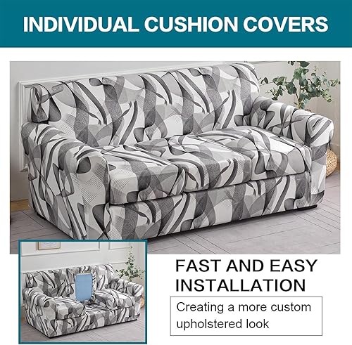 Miniatura 3 de KRFOONN Fundas de sofá de 4 piezas para sofá de 3 cojines, funda elástica para sofá biplaza con 3 fundas de cojín individuales, fundas protectoras