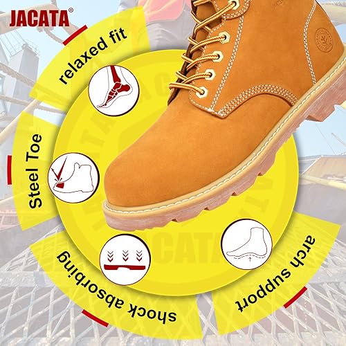 Miniatura 6 de Botas de trabajo para hombres, puntera de acero, zapatos de seguridad para hombre, 6 pulgadas, resistente al agua, de cuero, antideslizante, de