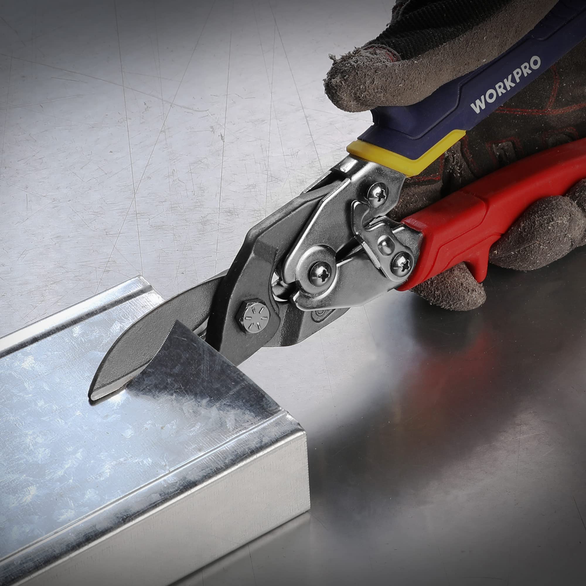 WORKPRO Nożyce do Blachy 250mm, Cięcie Proste, Zabezpieczenie, Otwór do Wieszania, Ostrze Ostre, Rękojeść Antypoślizgowa