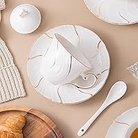 Vista 7 de Juego de té de porcelana de 21 piezas con juego de 6 tazas de té y platillos con azúcar y crema y tetera, juego de tetera para adultos, fiesta de té