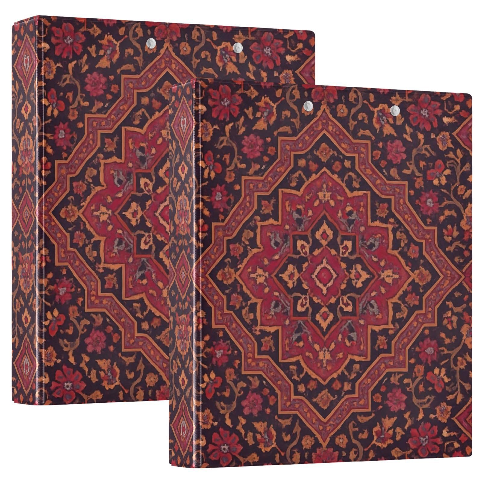 Carpeta floral roja negra de tres anillos de 1.5 pulgadas, carpeta de anillos en D, paquete de 2 | Con portapapeles y bolsillos, para escuela, universidad, oficina