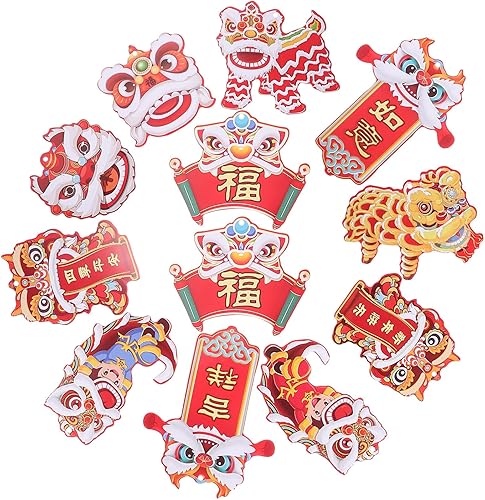 MUCKLILY Decoraciones de año nuevo chino 2024, 12 colgantes chinos de danza de león chino, nudo rojo chino, borla, Feng Shui, adornos colgantes para