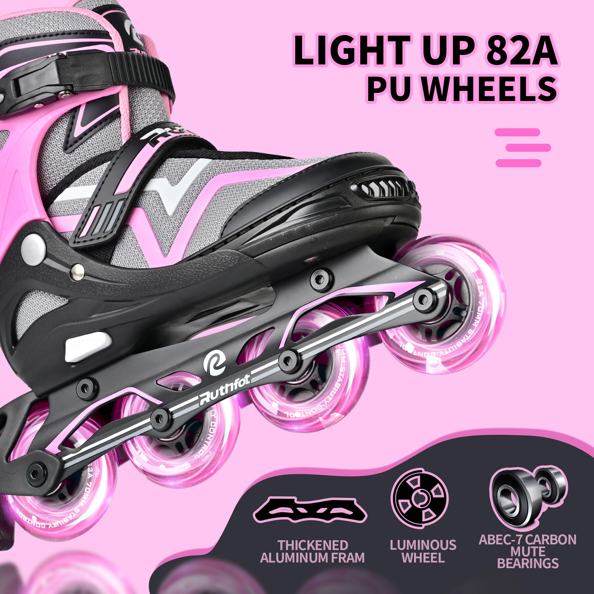 Ruthfot Patines en línea Ajustables para niños y niñas, Patines Luminosos para niños de 6 a 12 años de Edad, Patines Luminosos al Aire Libre para Mujeres y Hombres - 4