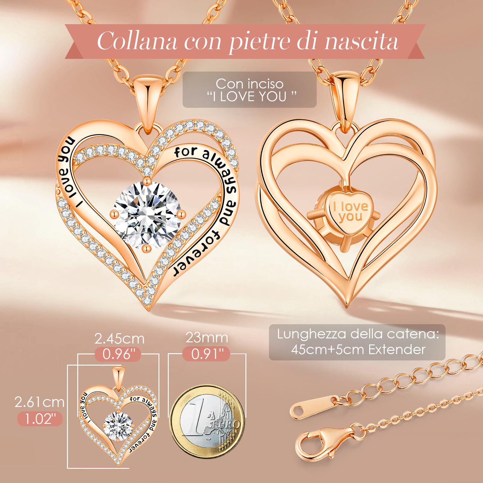 CDE Kette Damen Herz Anhänger Halskette für Frauen Schmuck Geburtstags Geschenk für Sie Freundin Weihnachten Valentinstag Muttertags Geschenk Hochzeit Jubiläum