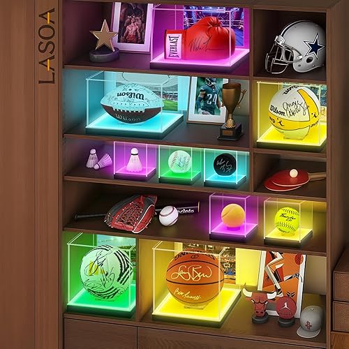 Miniatura 3 de LASOA Vitrina de guantes de boxeo con luz LED RGBW, caja de exhibición acrílica autoensamblable para recuerdos, protección UV, a prueba de polvo