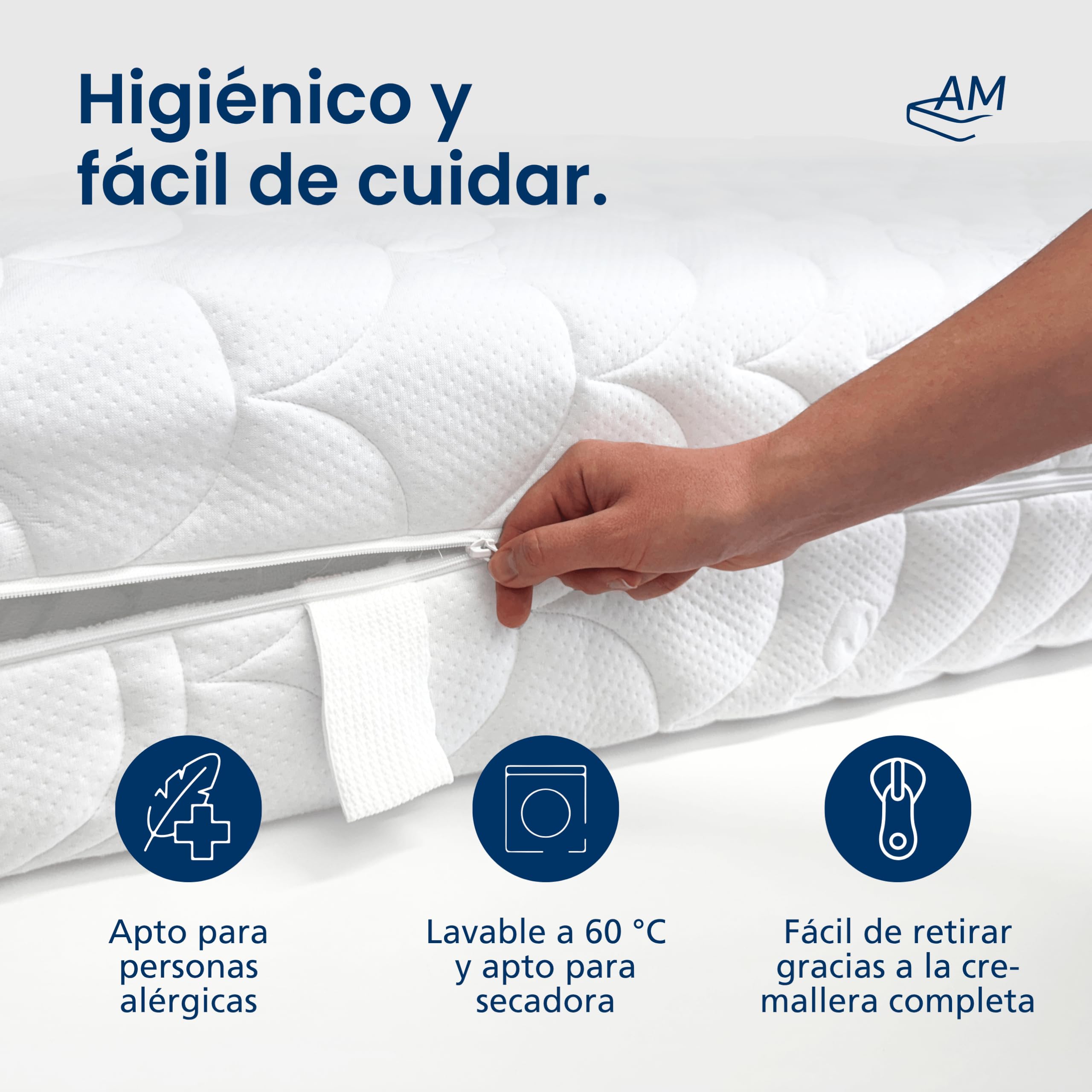 AM Qualitätsmatratzen Funda colchon 140x200 - Funda Protector colchon con Cremallera de 4 Lados - para 20 cm de Altura del núcleo - Made in Germany con Sello Oeko-Tex y de algodón orgánico