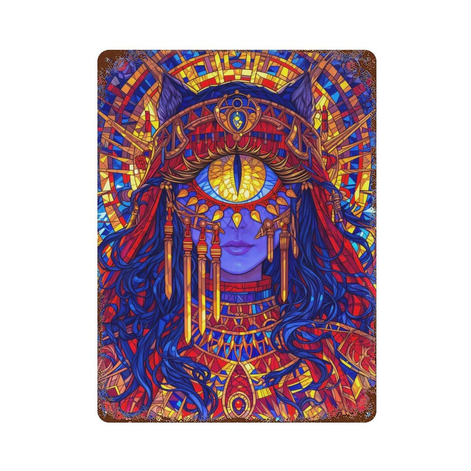 Garage Style Mystical Cyclops Rust Effect Tin Sign 15.7"x11.8", Rustic Home Decor for Bar And Workshop